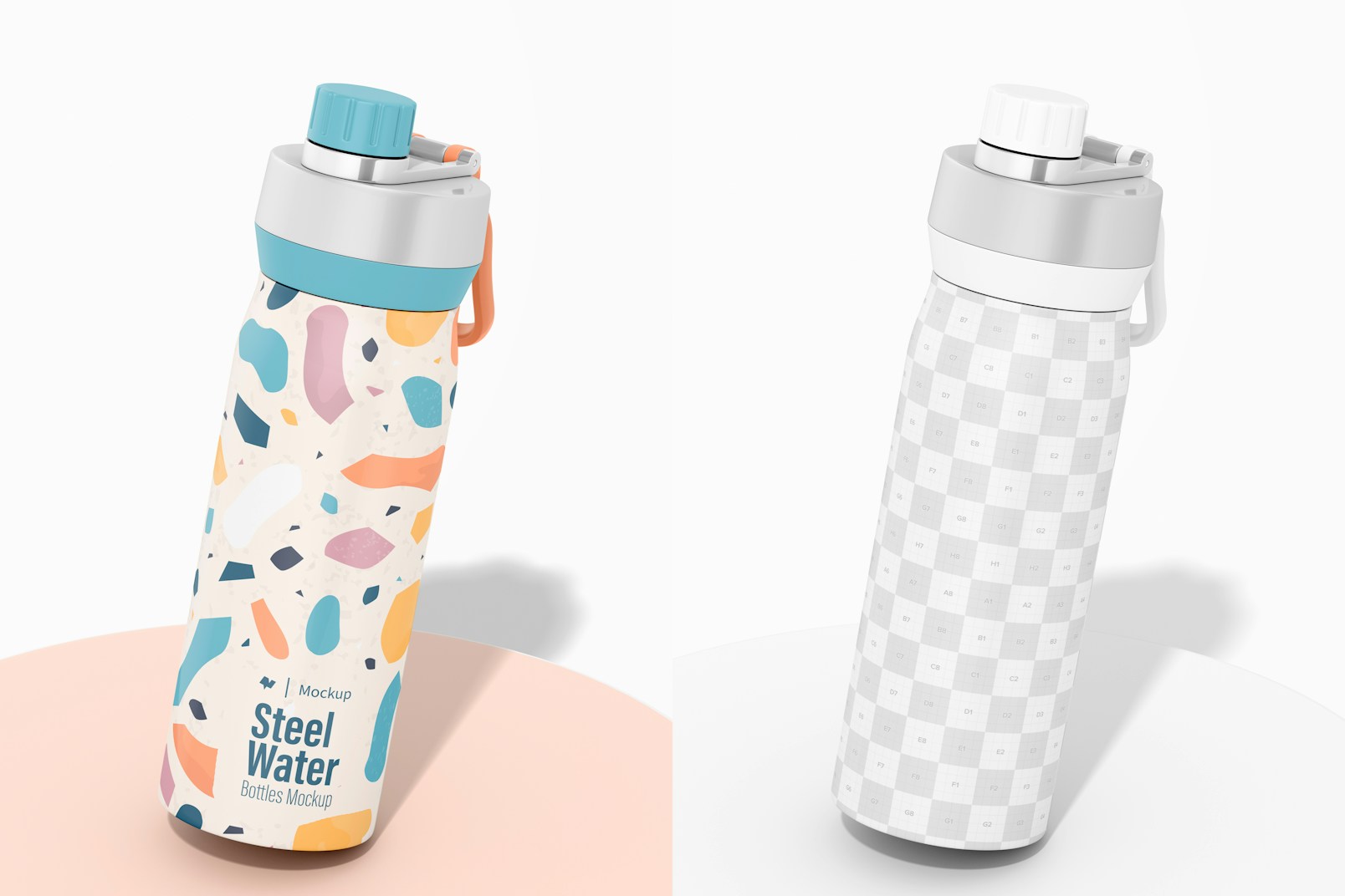 Large Water Bottle with Lid Mockup, Perspective