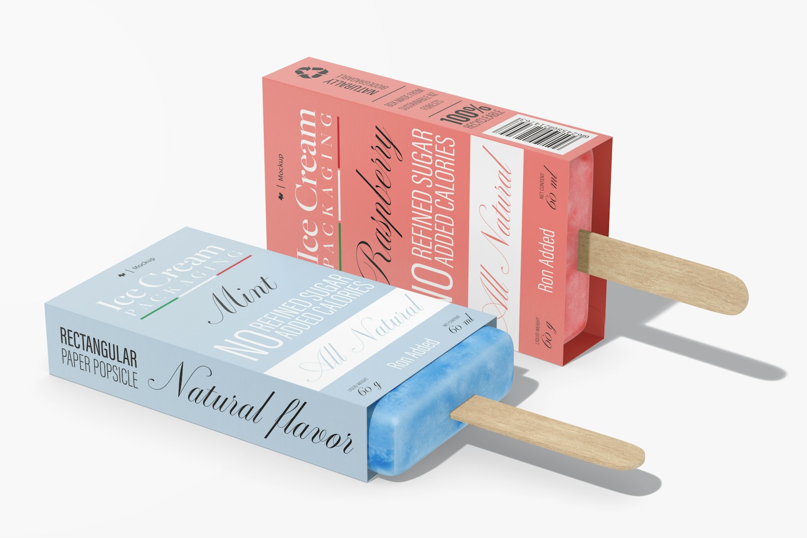 Rectangular Paper Popsicle Packaging Mockup, Perspective