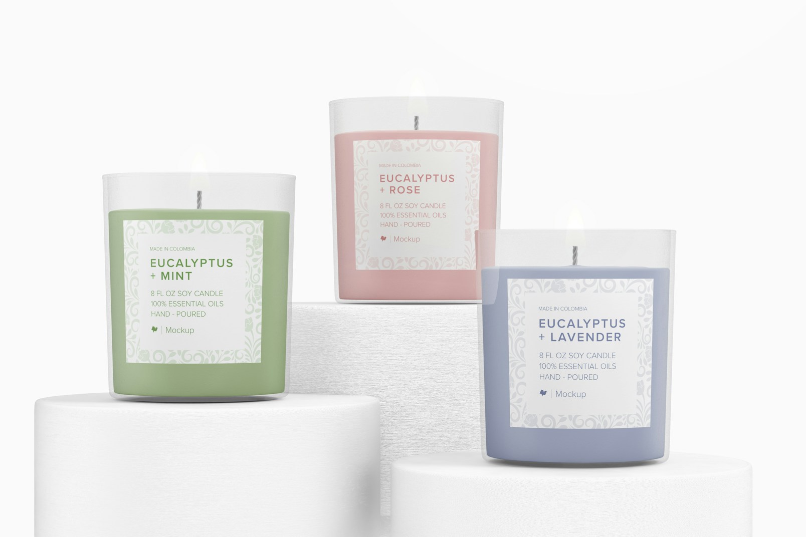 Frosted Glass Candle Jars Set Mockup