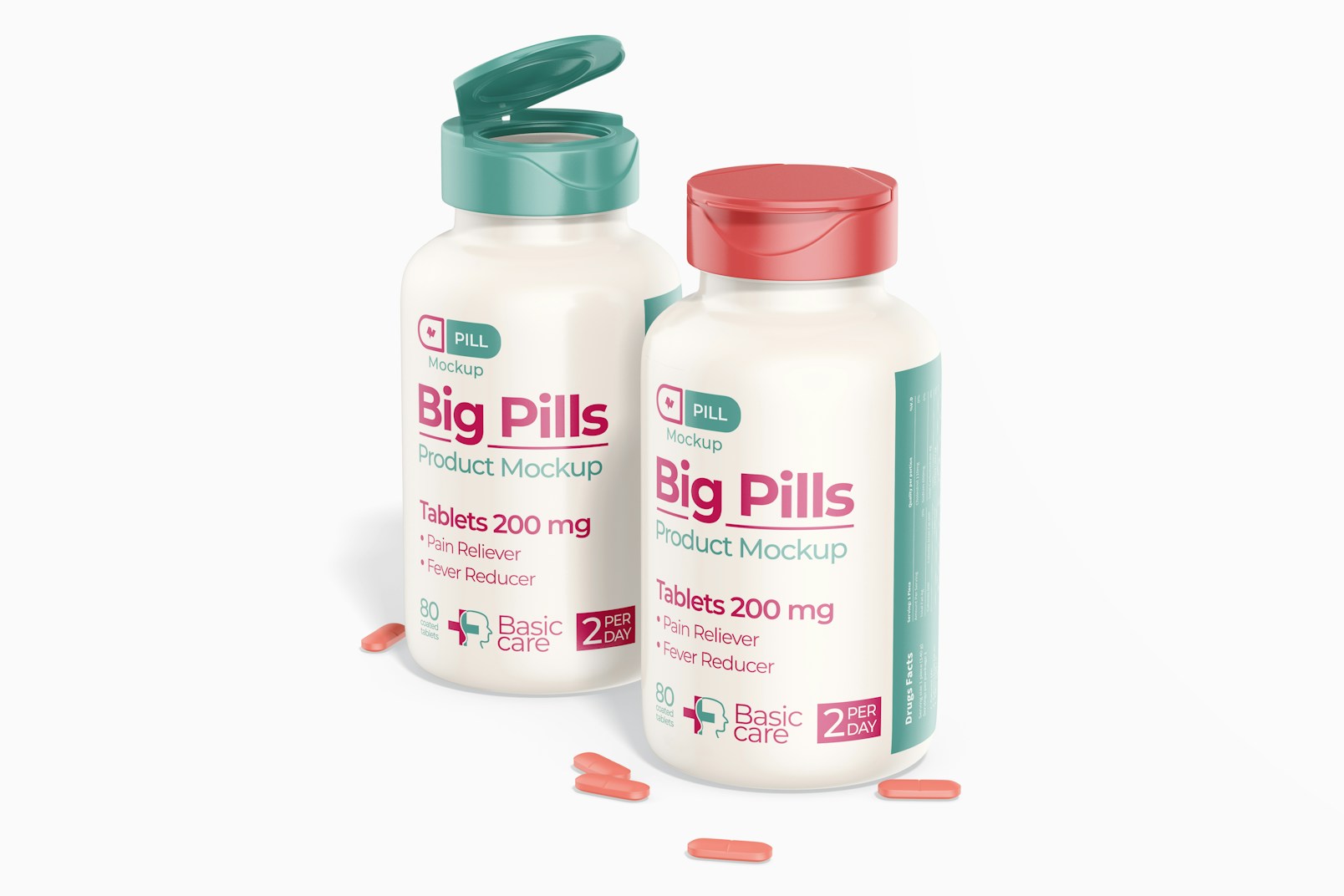 Big Pills Bottle Mockup, Opened and Closed