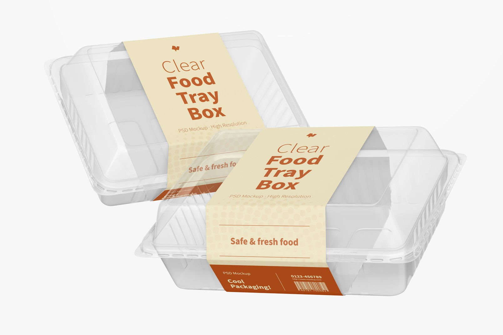 Clear Food Tray Boxes Mockup, Floating