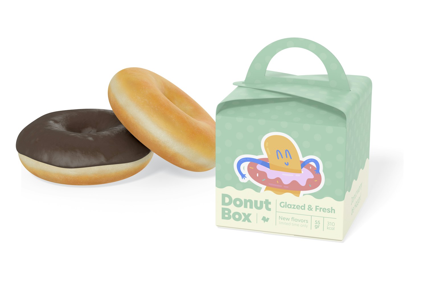 Donut Box with Handle Mockup, Perspective