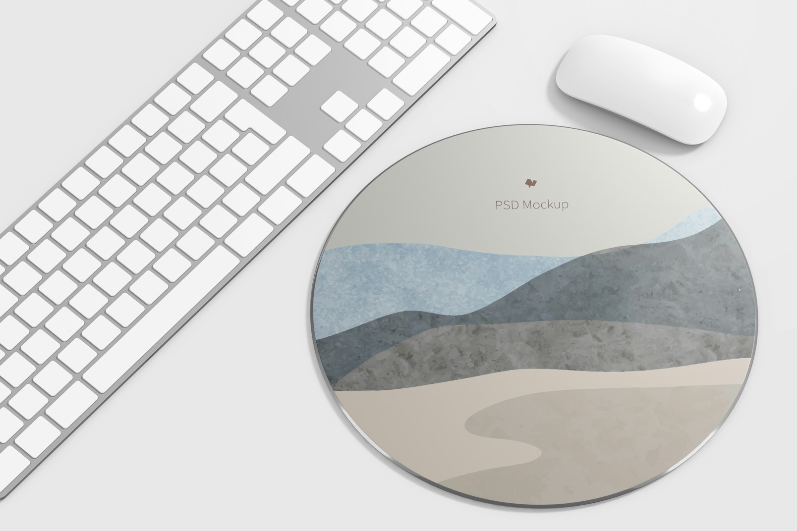 Round Aluminum Mouse Pad with Keyboard Mockup