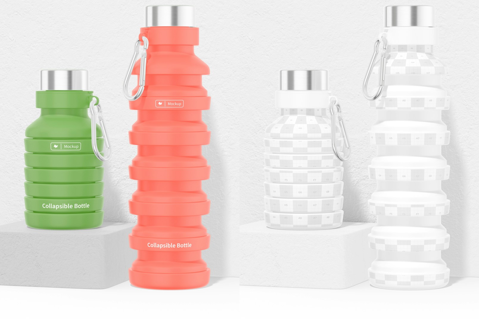 Collapsible Water Bottles Mockup, Front View