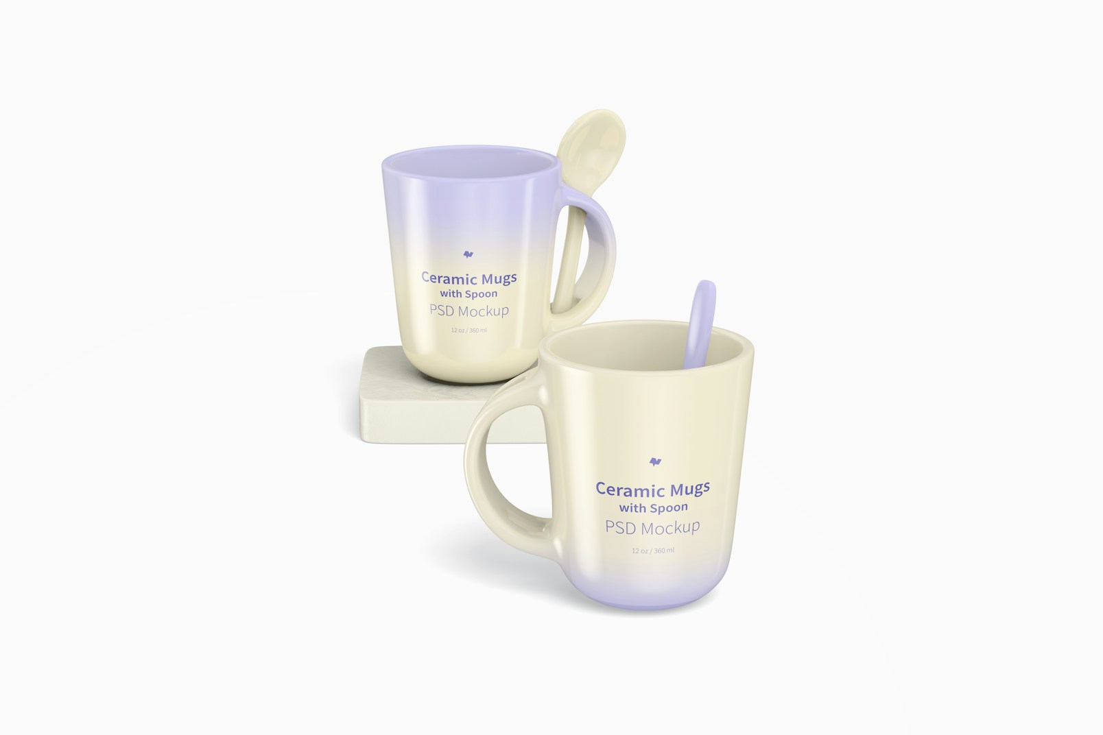 12 oz Ceramic Mugs with Spoon Mockup, Perspective