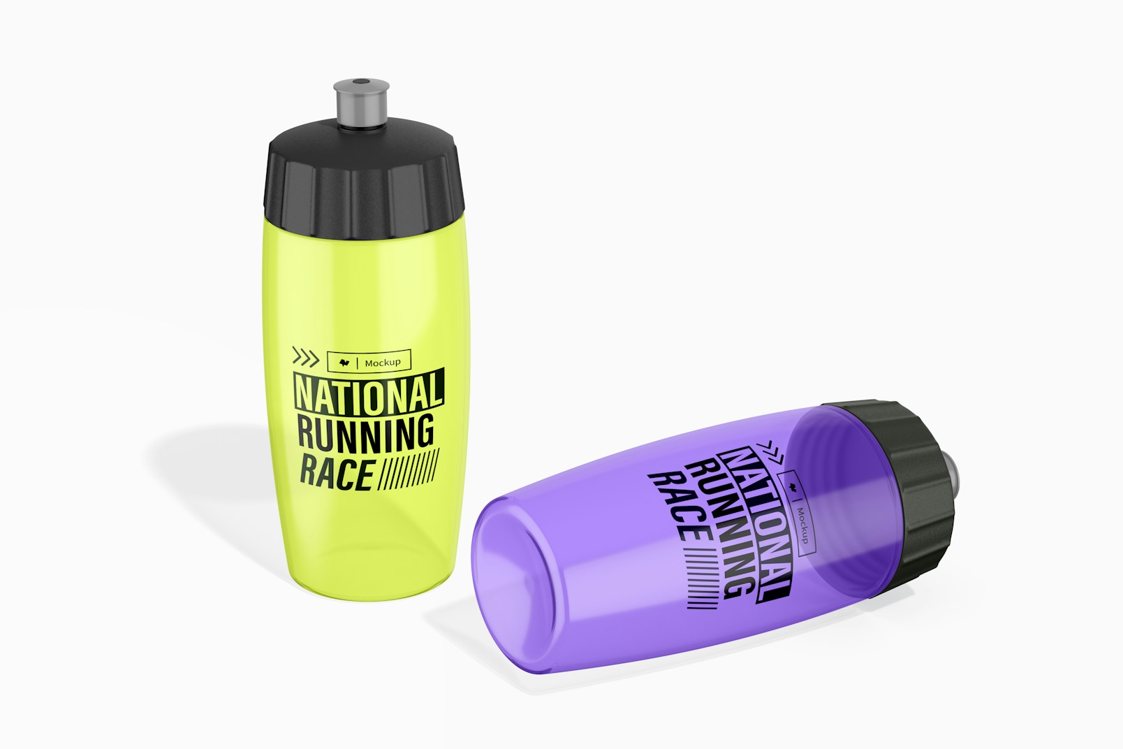 575 ml Plastic Bottles Mockup, Standing and Dropped