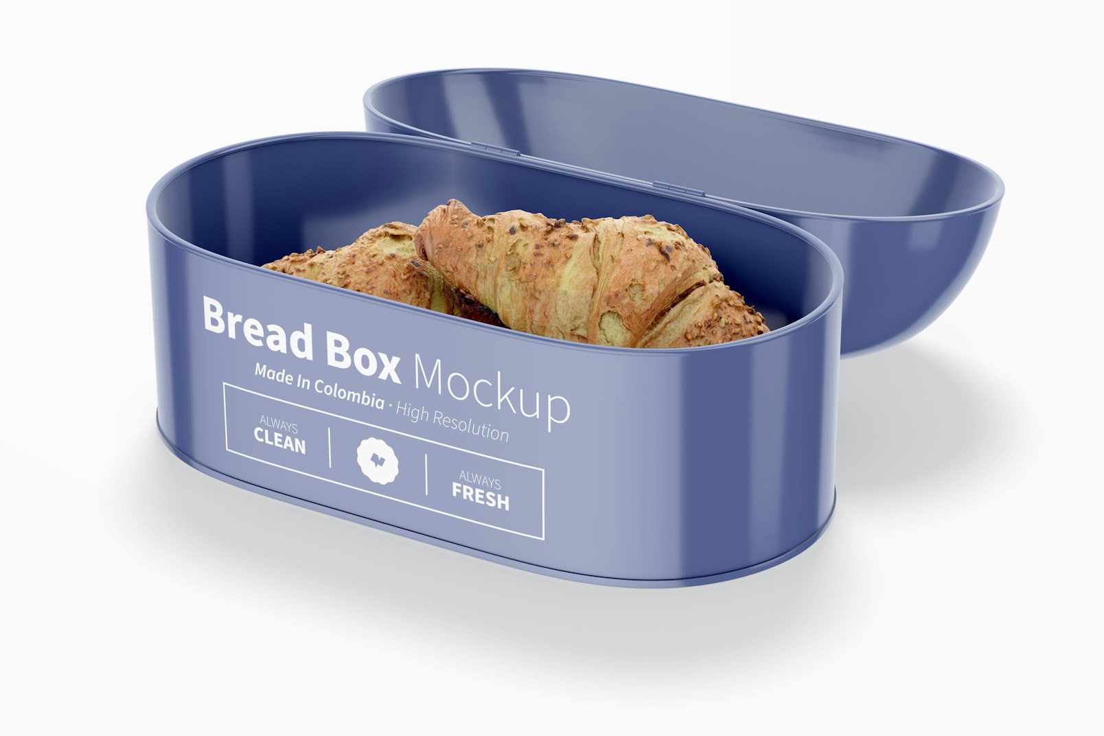 Bread Box with Hinged Lid Mockup, Opened