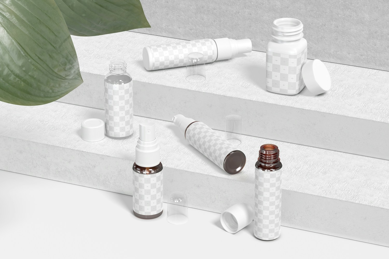 Plastic Amenity Containers Mockup, Opened Plastic Amenity Containers Mockup, Opened