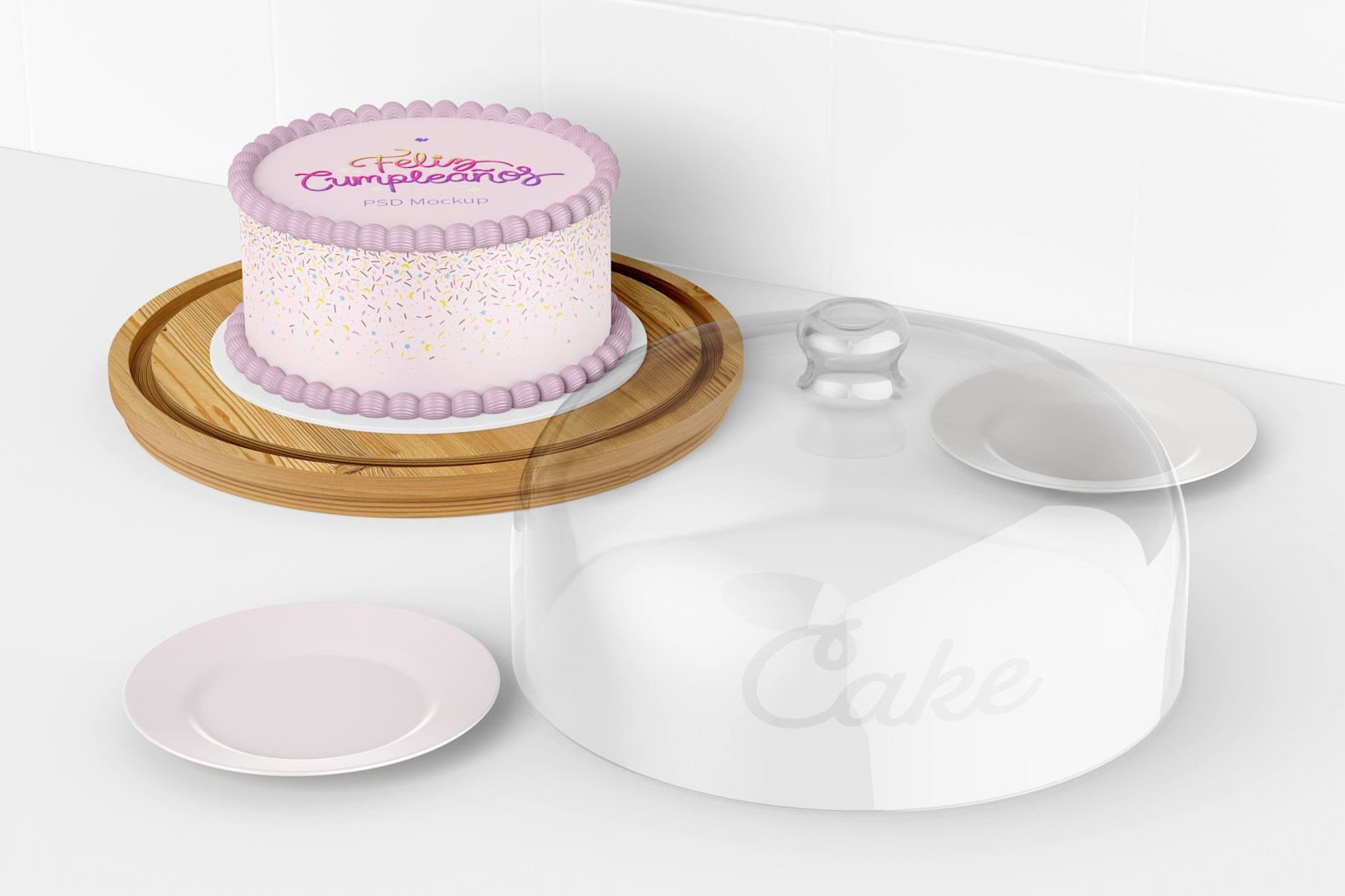 Cake Stand with Dome Lid Mockup, Opened