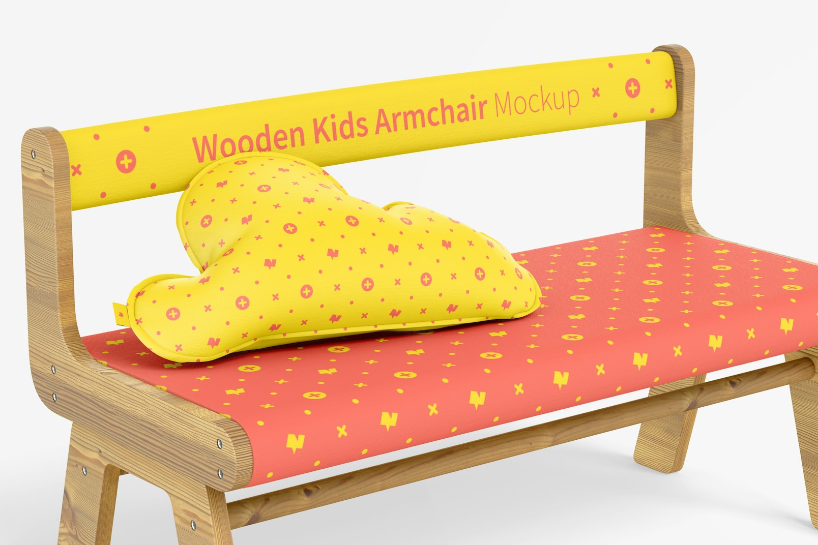 Wooden Kids Armchair Mockup, Close Up