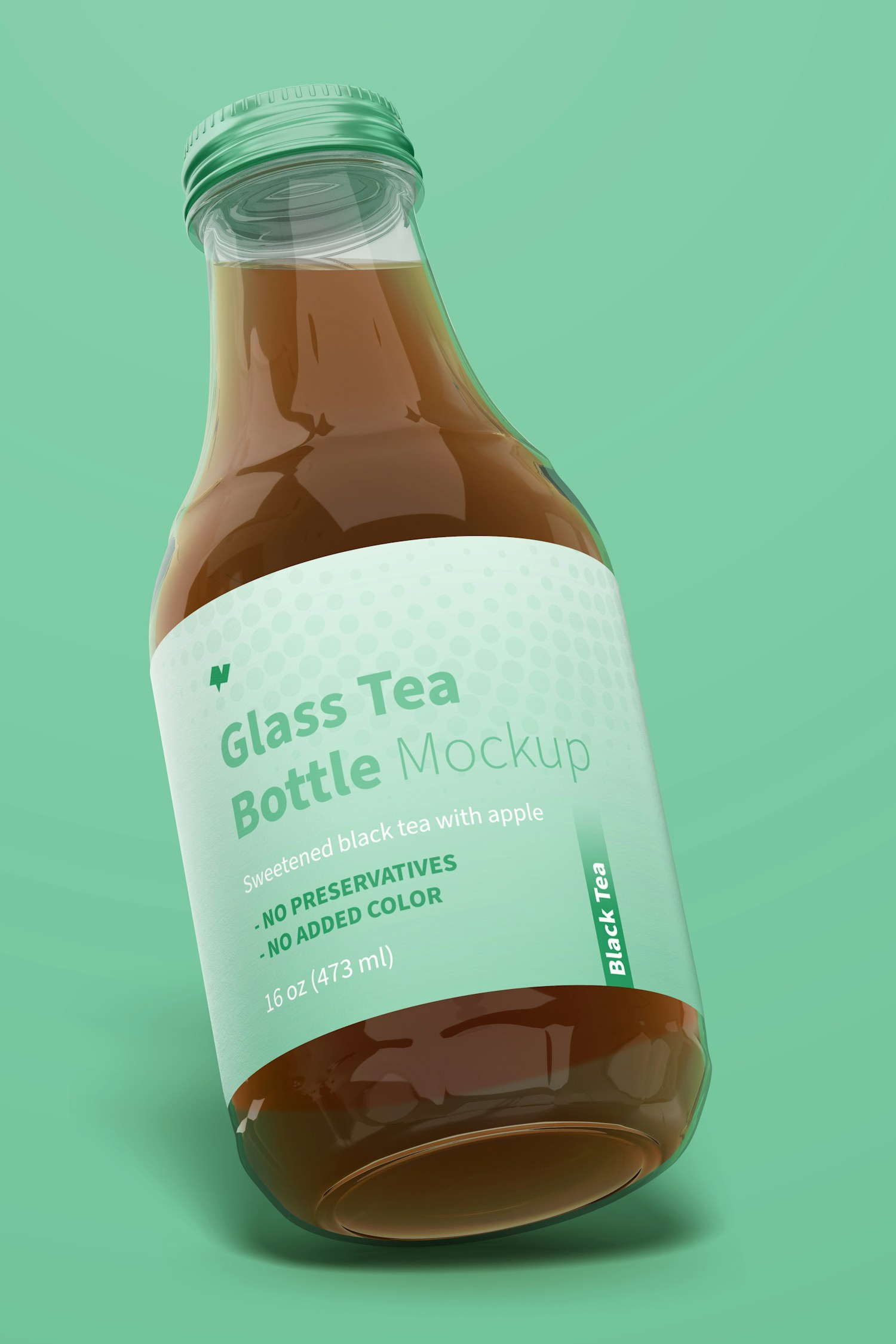 16 oz Glass Tea Bottle Mockup, Leaned