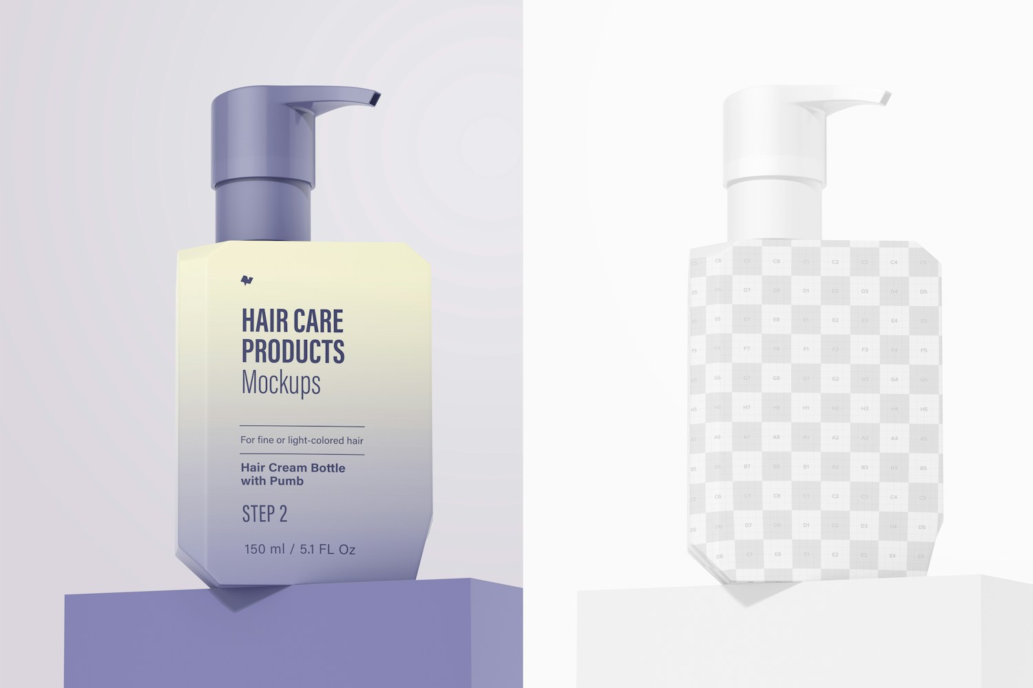 Hair Cream Bottle with Pump Mockup, Low Angle View