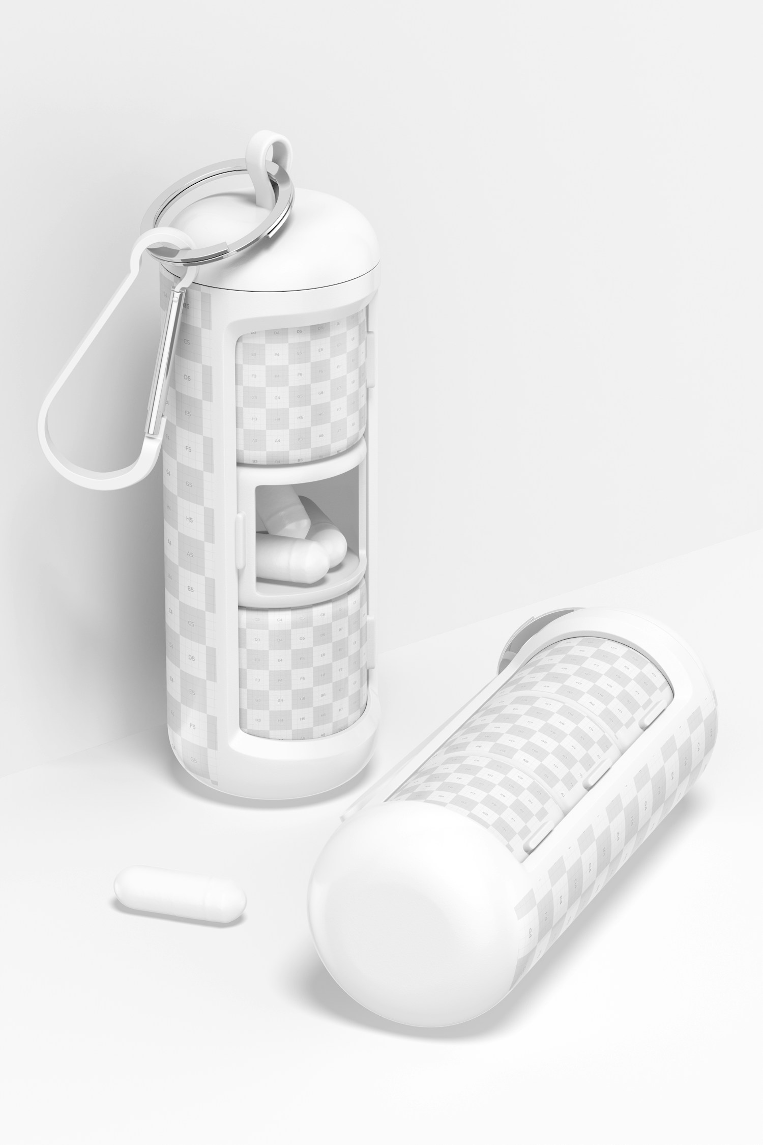 Pill Boxes Keychain Mockup, Perspective Pill Boxes Keychain Mockup, Perspective