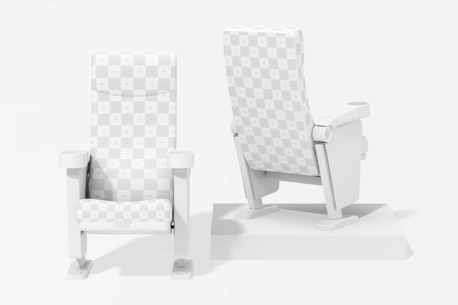 Cinema Chairs Mockup, Front and Back View