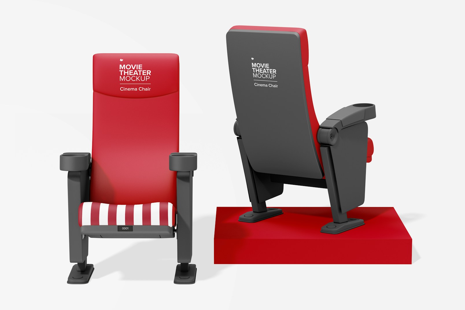 Cinema Chairs Mockup, Front and Back View