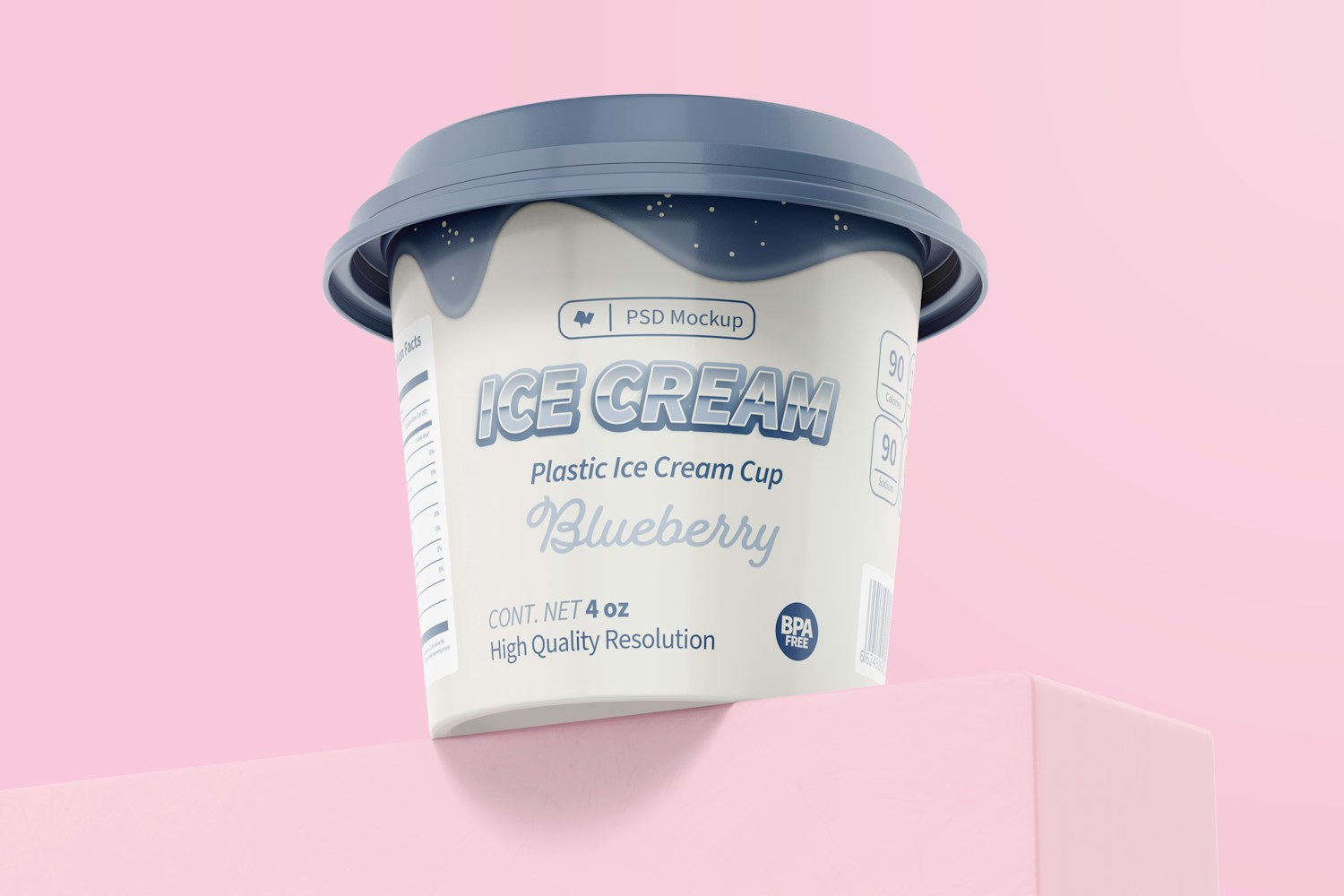 4 oz Plastic Ice Cream Cup Mockup, Low Angle View 4 oz Plastic Ice Cream Cup Mockup, Low Angle View