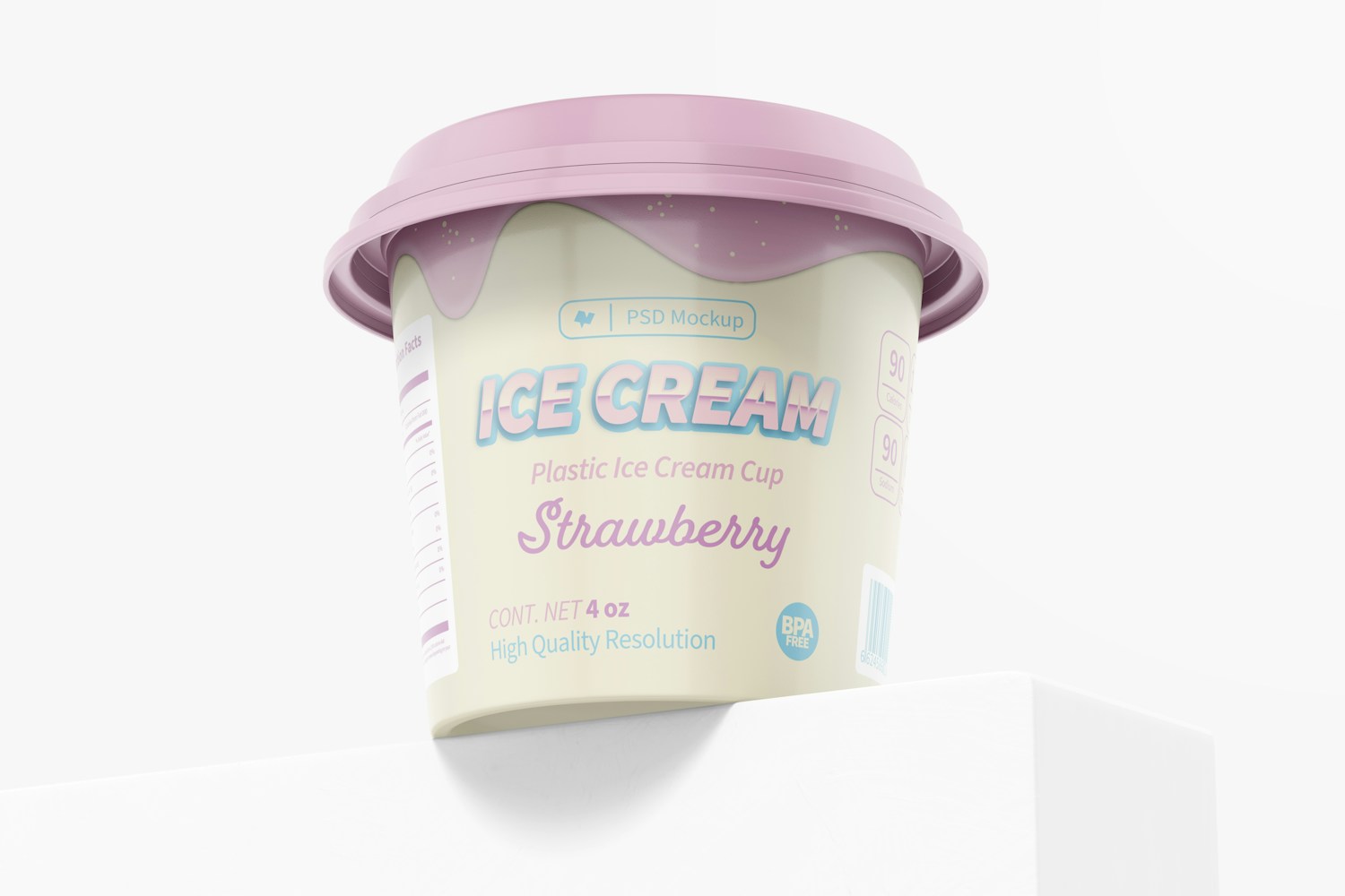 4 oz Plastic Ice Cream Cup Mockup, Low Angle View 4 oz Plastic Ice Cream Cup Mockup, Low Angle View