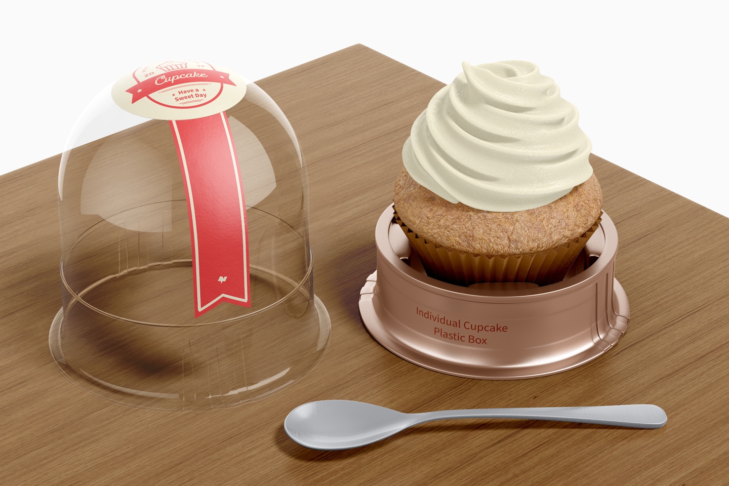 Individual Cupcake Plastic Box Mockup, Perspective