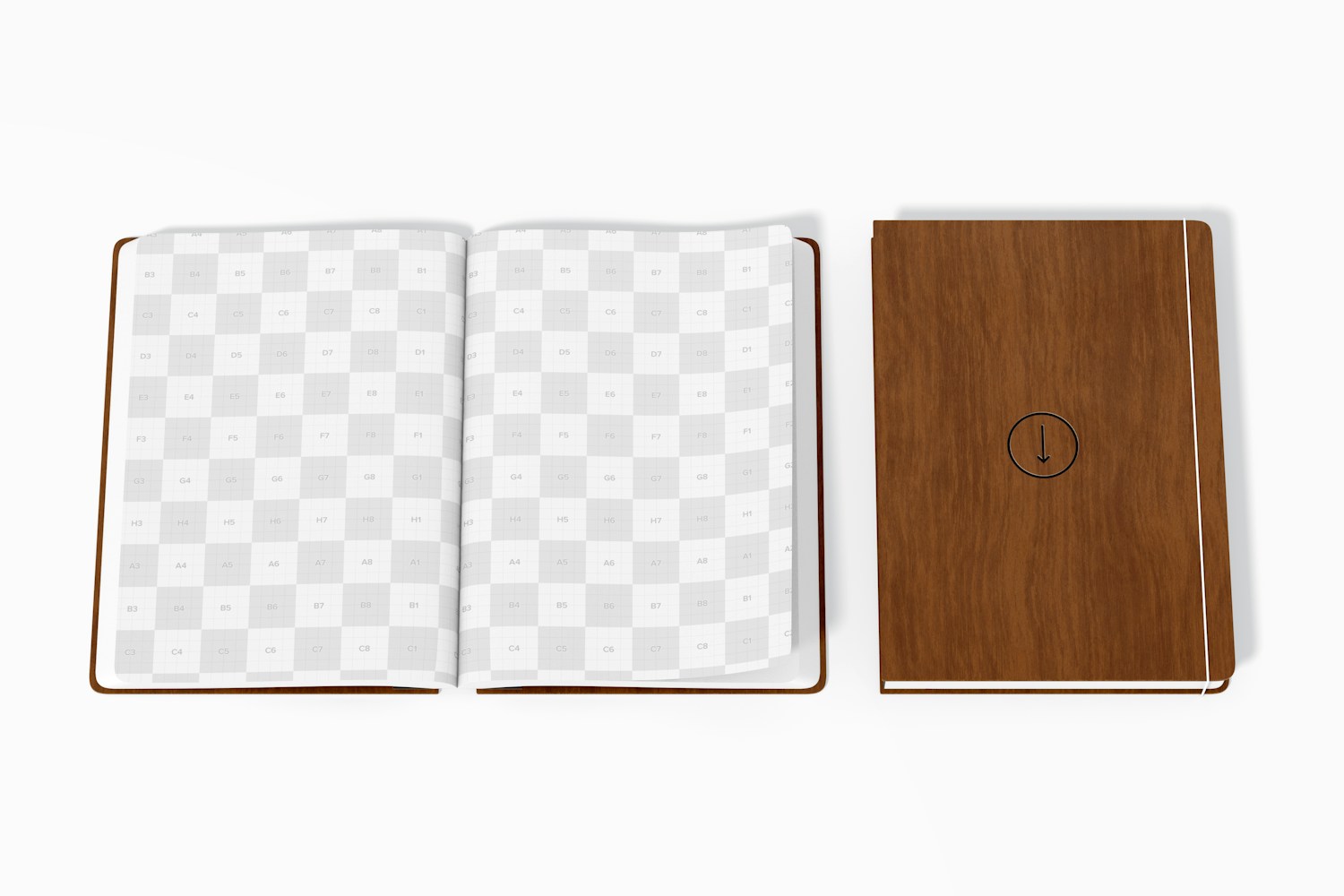 Wood Notebooks Mockup, Opened and Closed