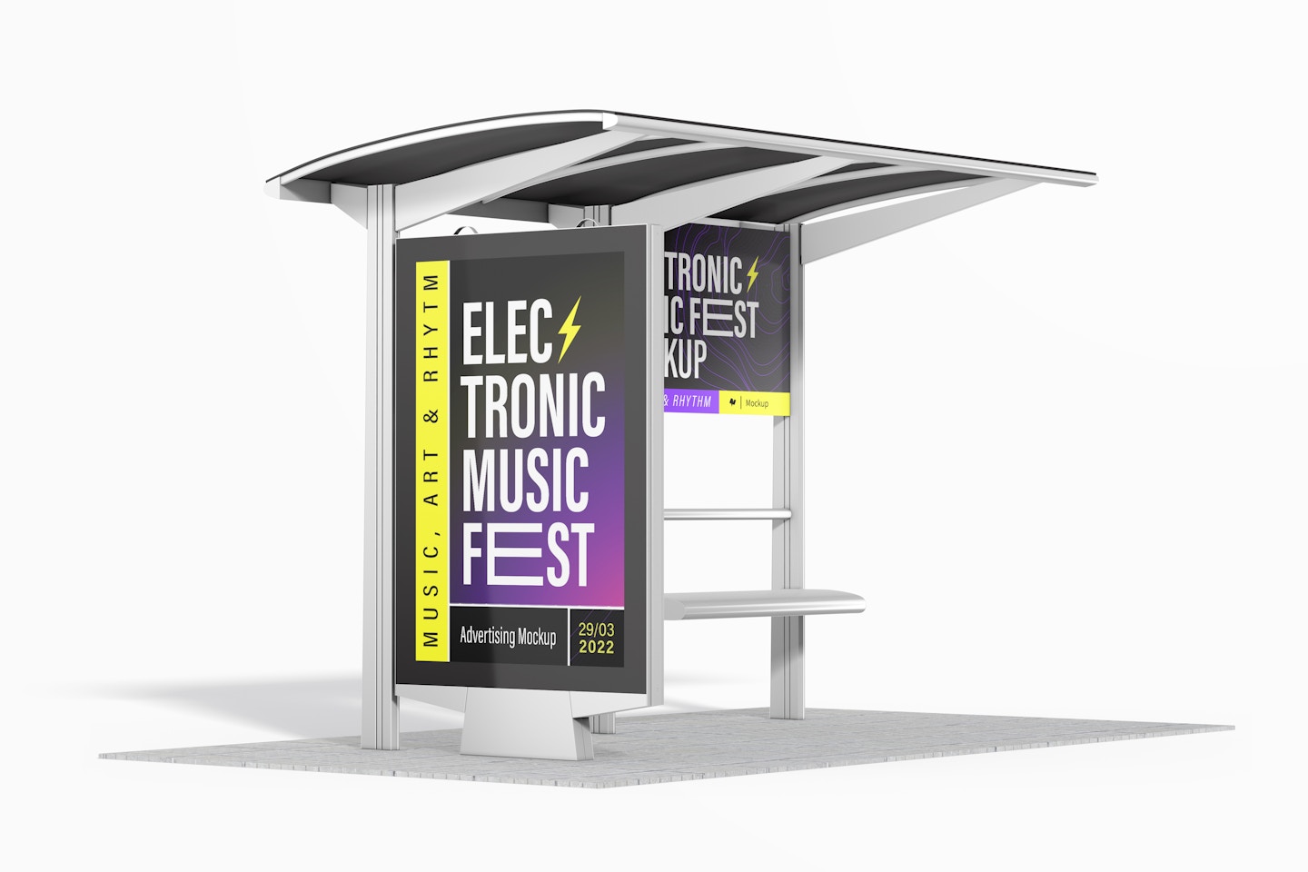 Bus Station Advertising Mockup, Left View