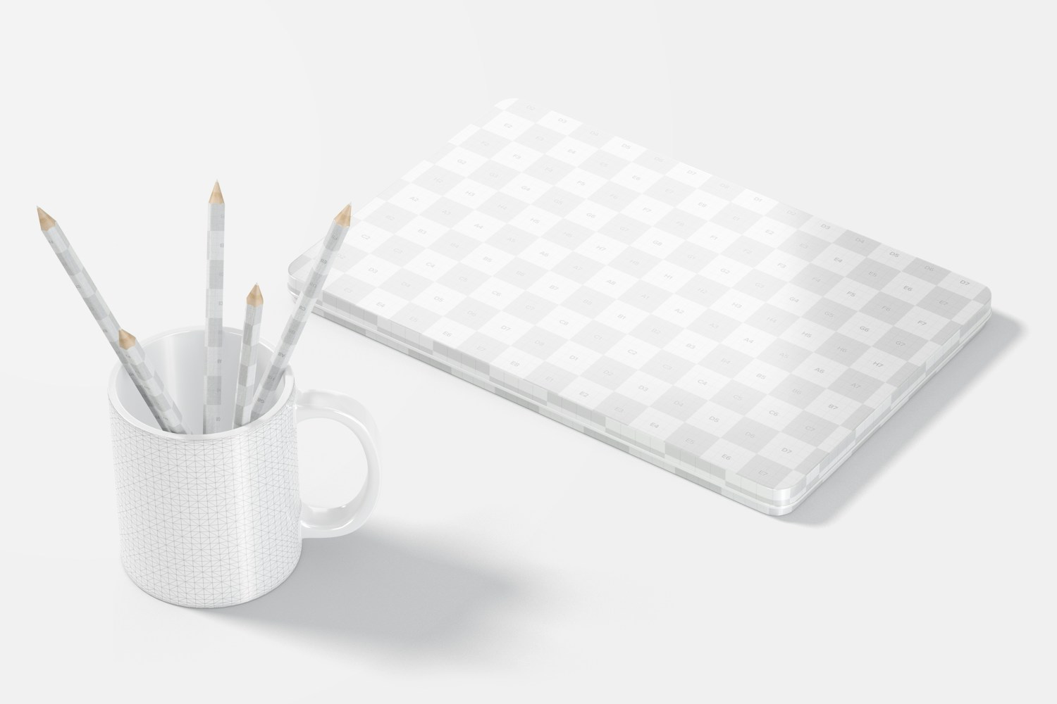 Colored Pencils Tin Boxes with Mug Mockup Colored Pencils Tin Boxes with Mug Mockup
