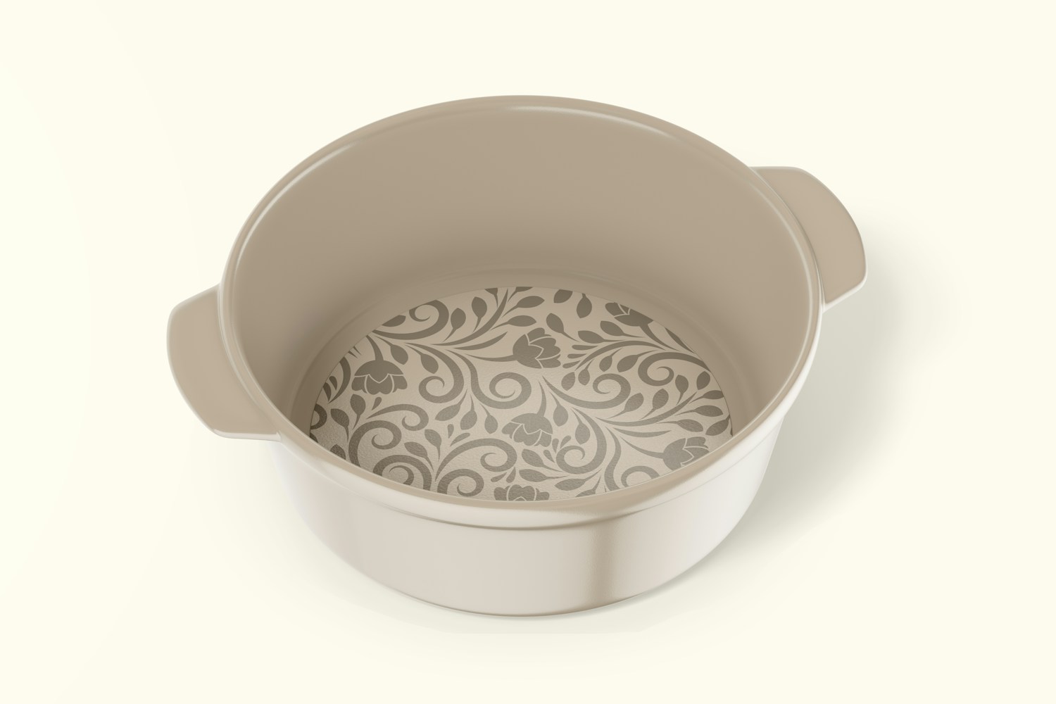 Round Ceramic Dish with Handles Mockup, Top View Round Ceramic Dish with Handles Mockup, Top View