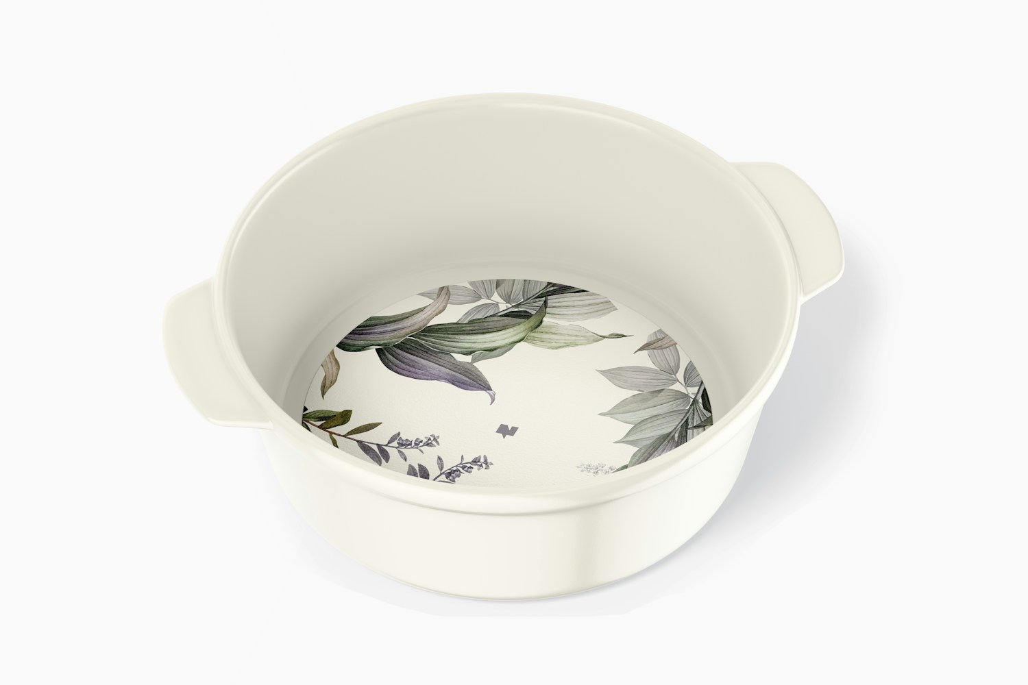 Round Ceramic Dish with Handles Mockup, Top View Round Ceramic Dish with Handles Mockup, Top View
