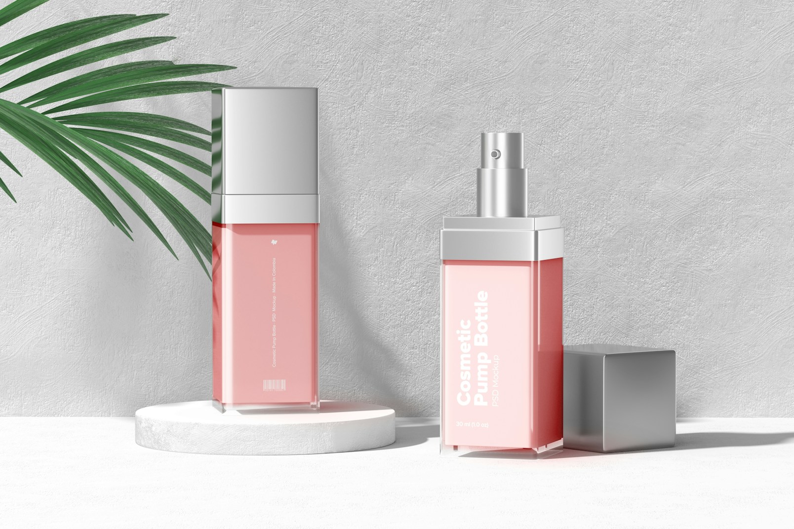Cosmetic Pump Bottles Mockup, Opened and Closed