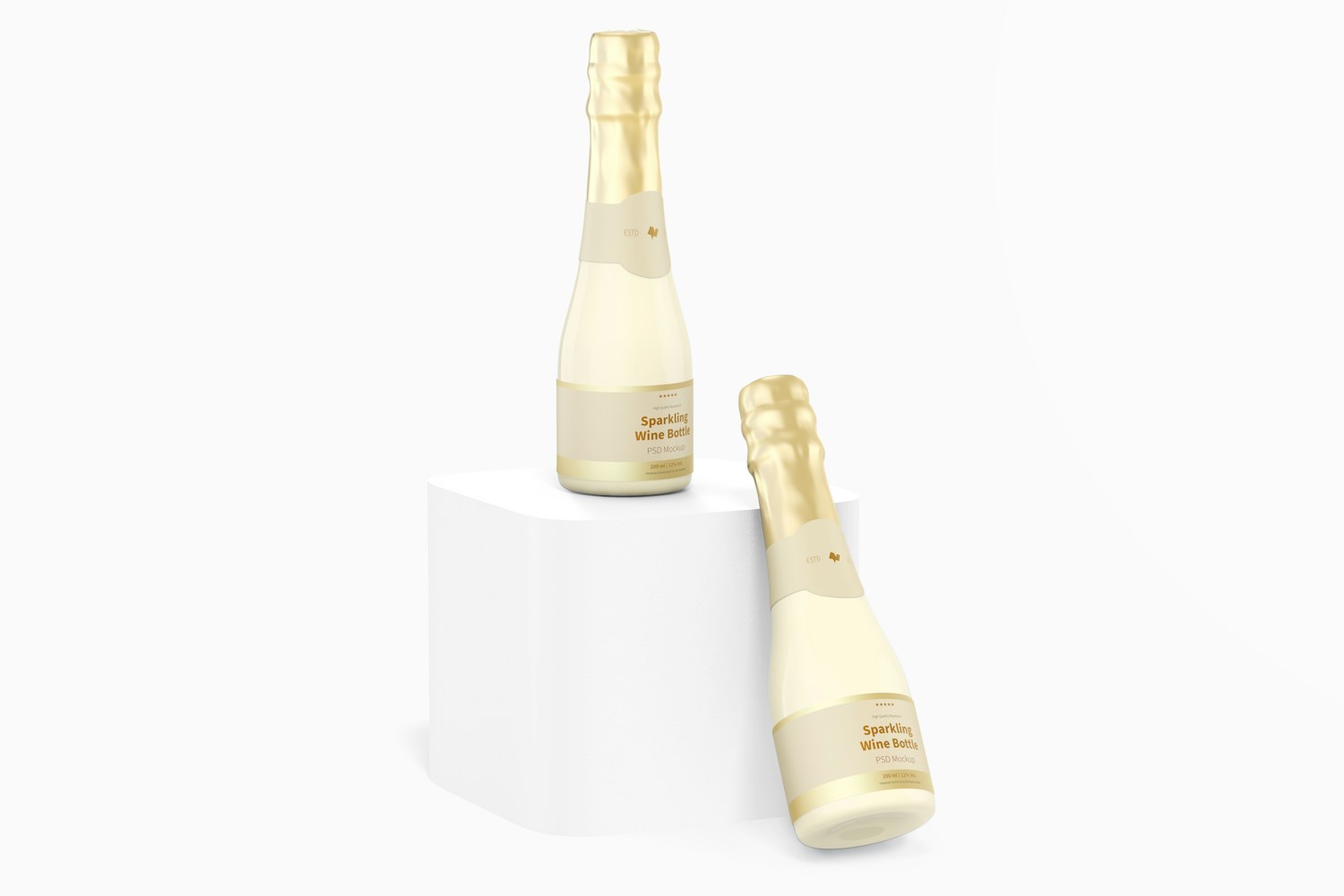 200 ml Sparkling Wine Bottle Mockup, Leaned 200 ml Sparkling Wine Bottle Mockup, Leaned