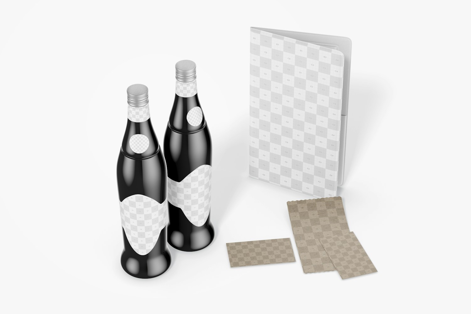 Wine Bottle with Stationery Mockup, Perspective