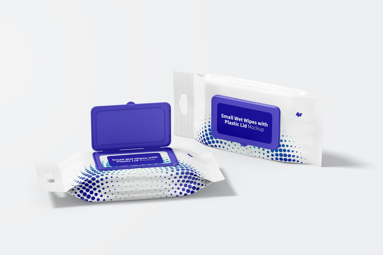 Small Wet Wipes with Plastic Lid Packaging Mockup, Opened and Closed