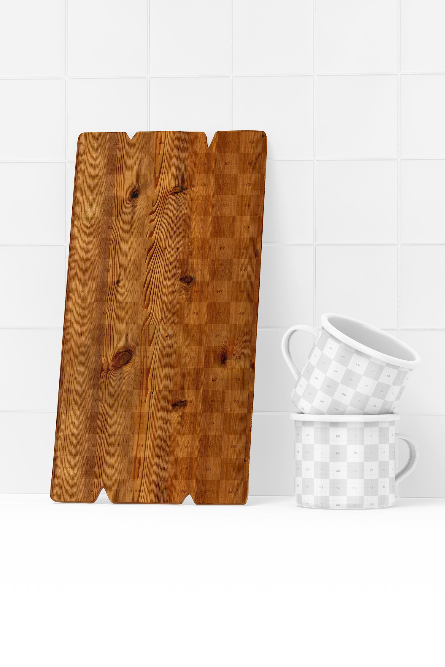 Wooden Home Decor Sign with Mugs Mockup
