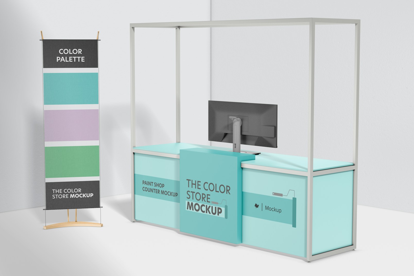 Paint Shop Counter Mockup, Side View
