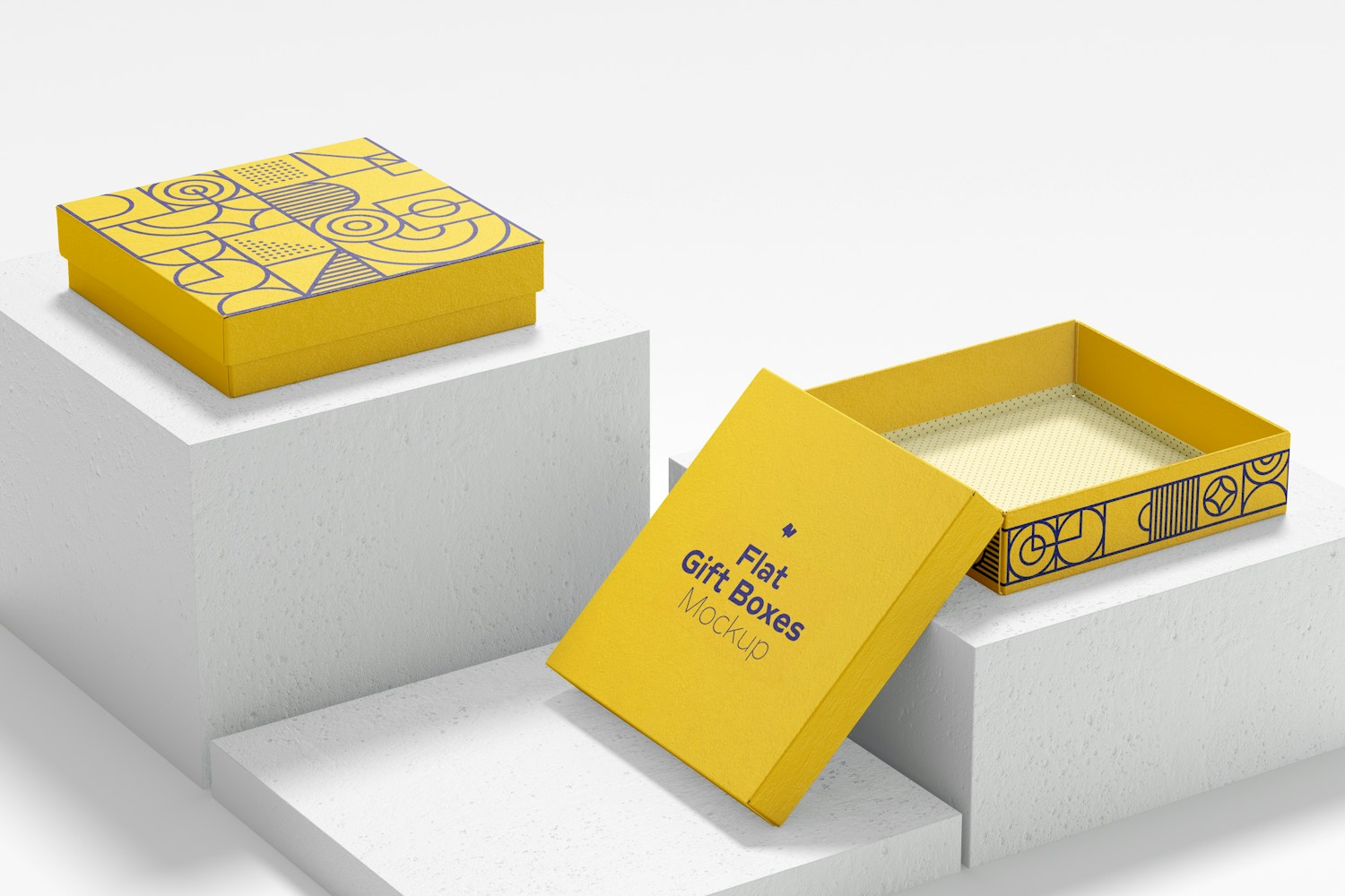 Flat Gift Boxes Mockup, Opened and Closed