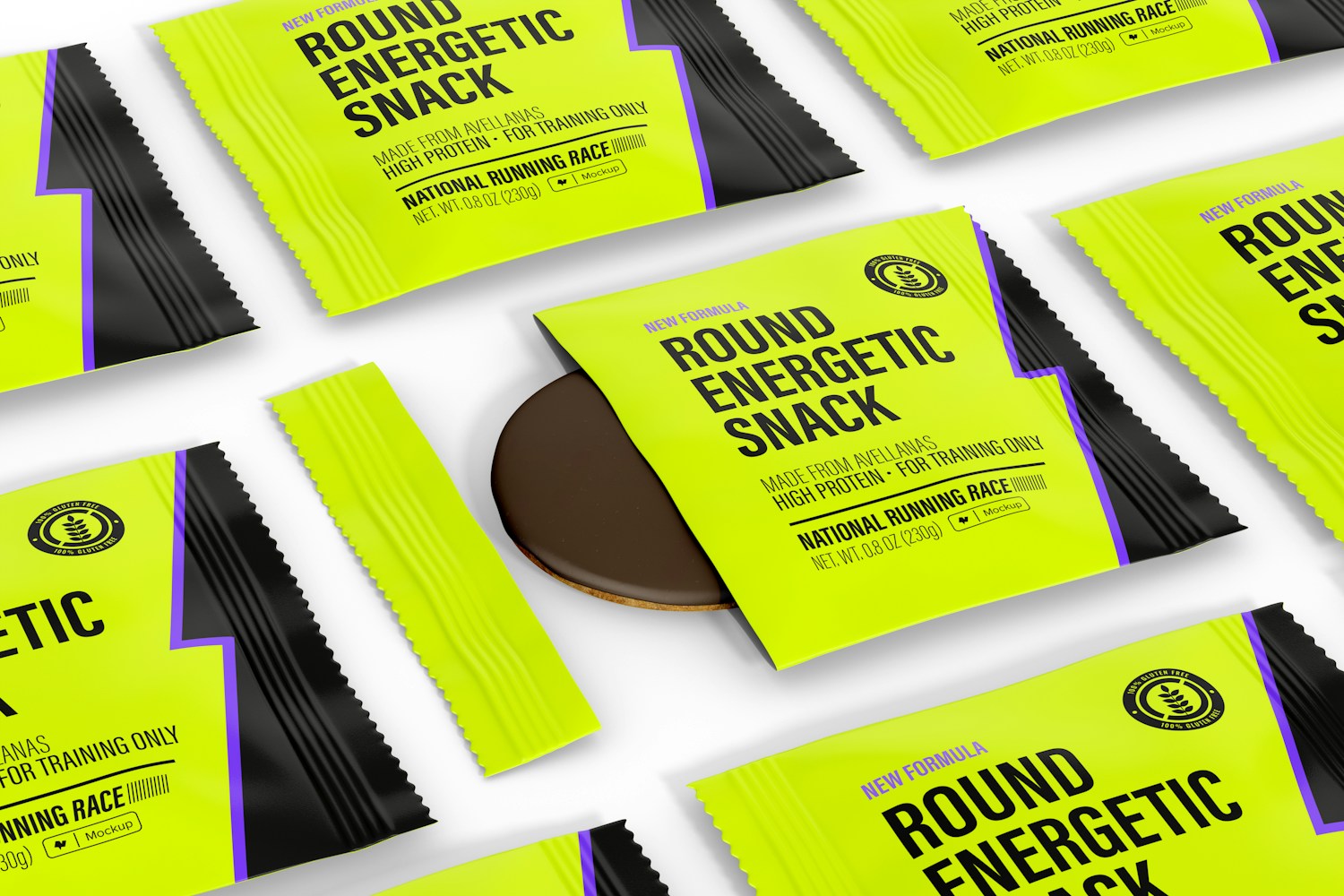 Round Energetic Snack Set Packaging Mockup