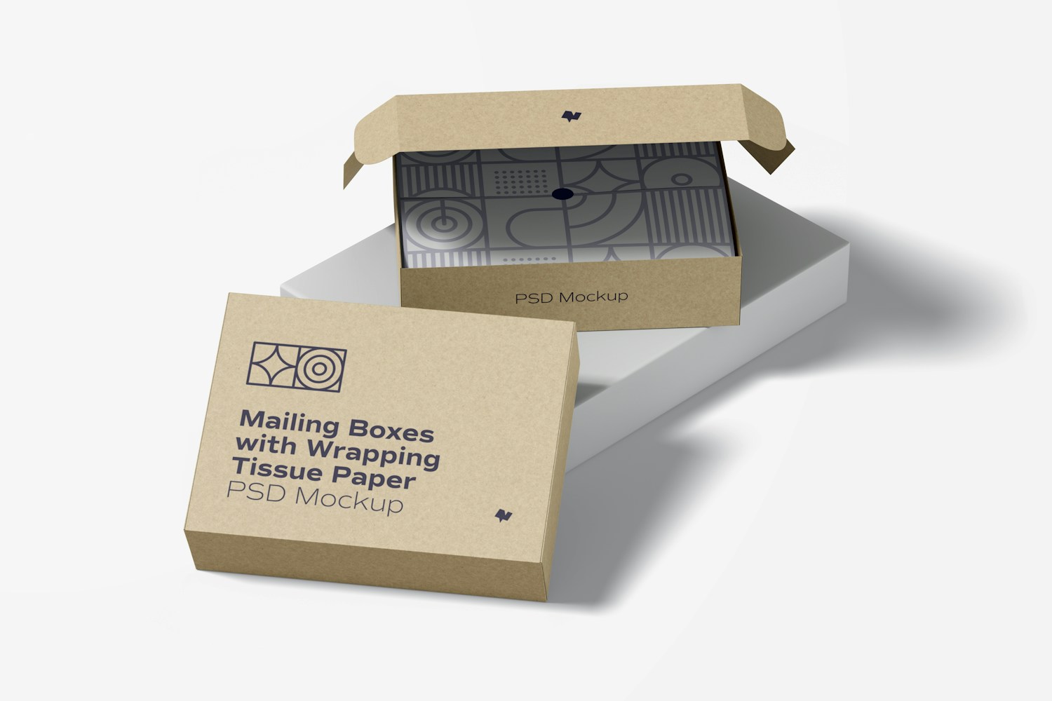 Mailing Boxes with Wrapping Tissue Paper Mockup