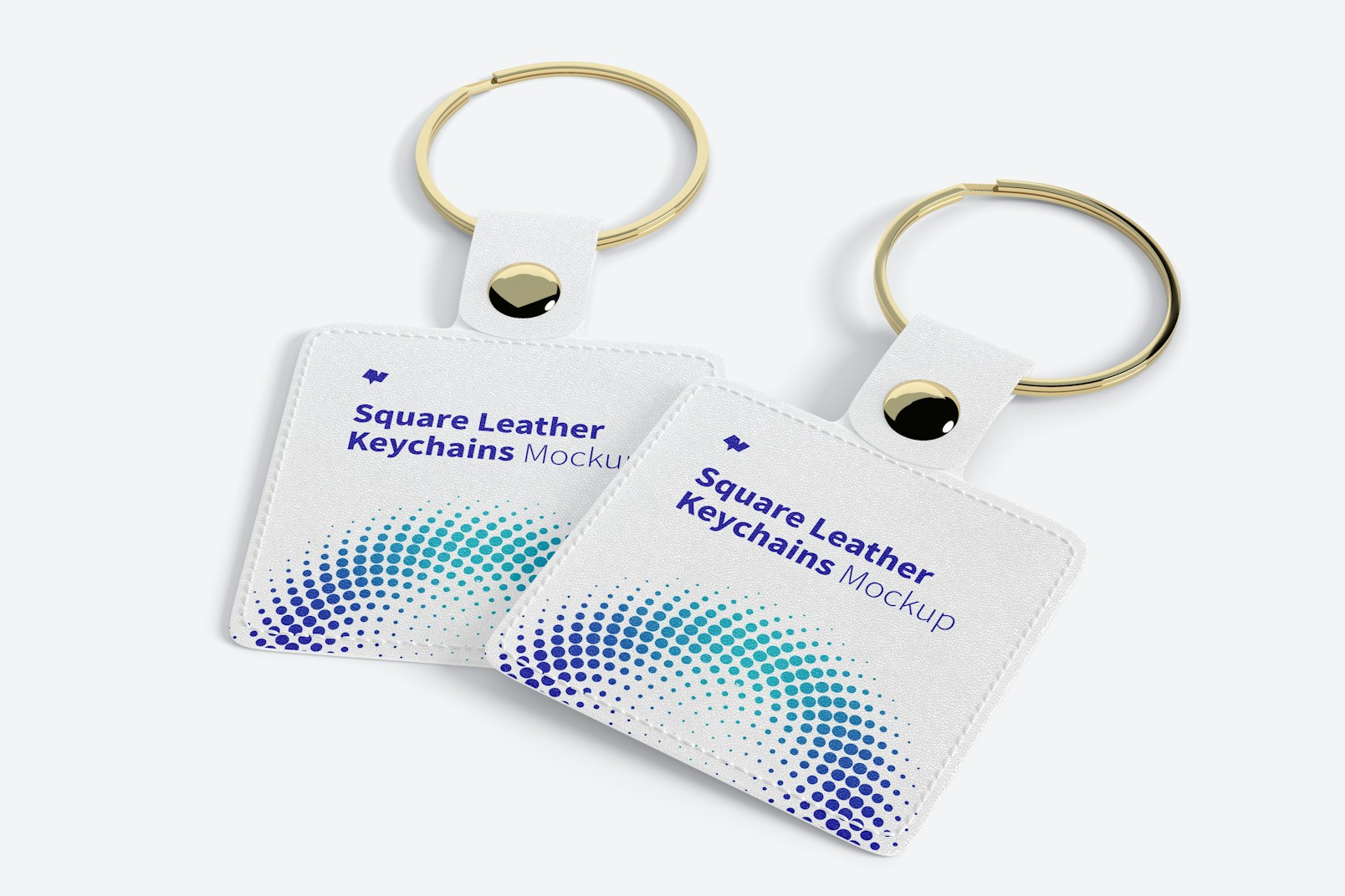 Square Leather Keychains Mockup, Perspective