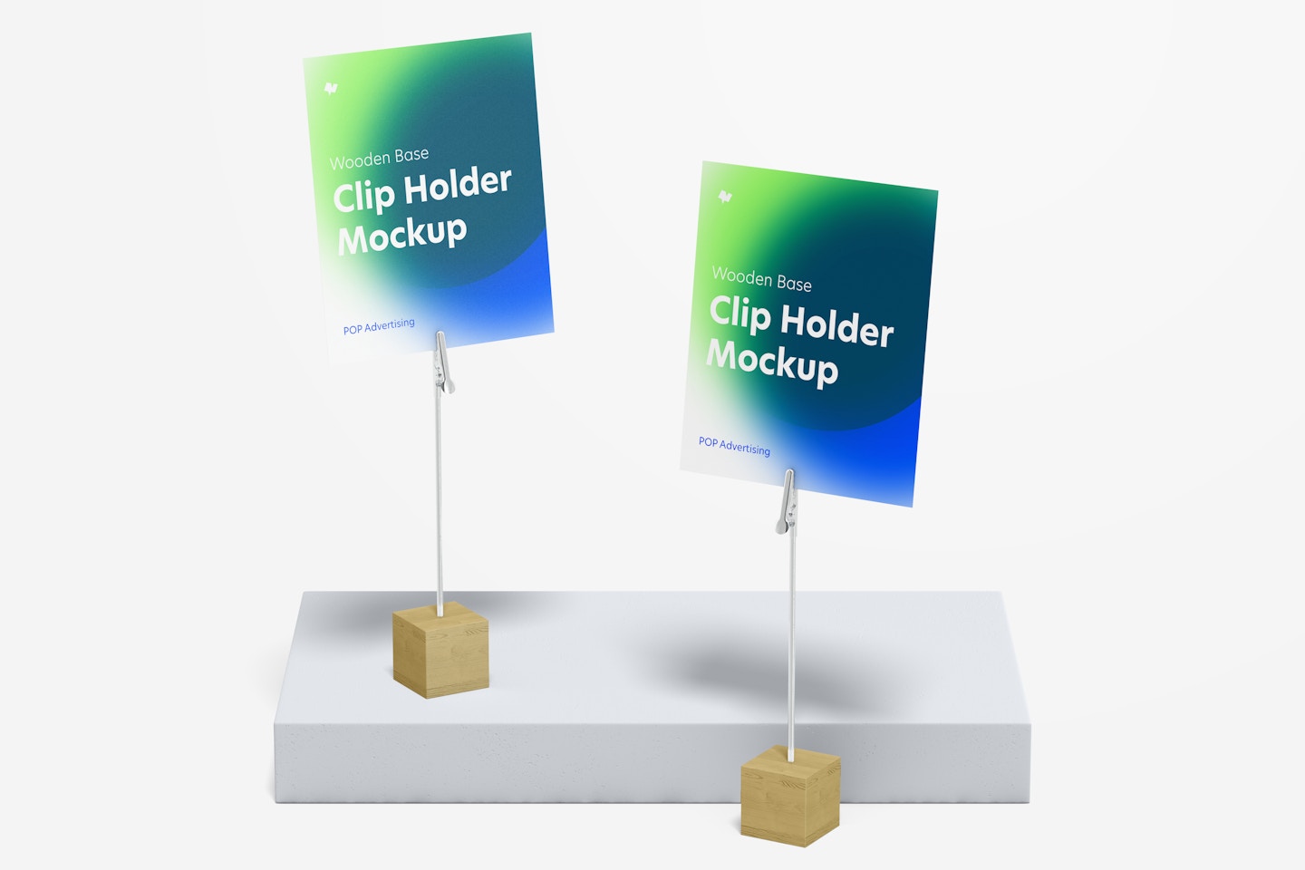 Wooden Base Photo Clip Holders Mockup, Front View