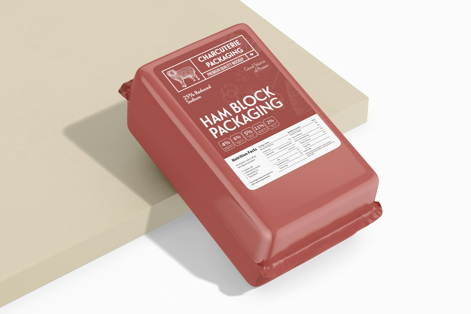 Rectangular Ham Block Packaging Mockup