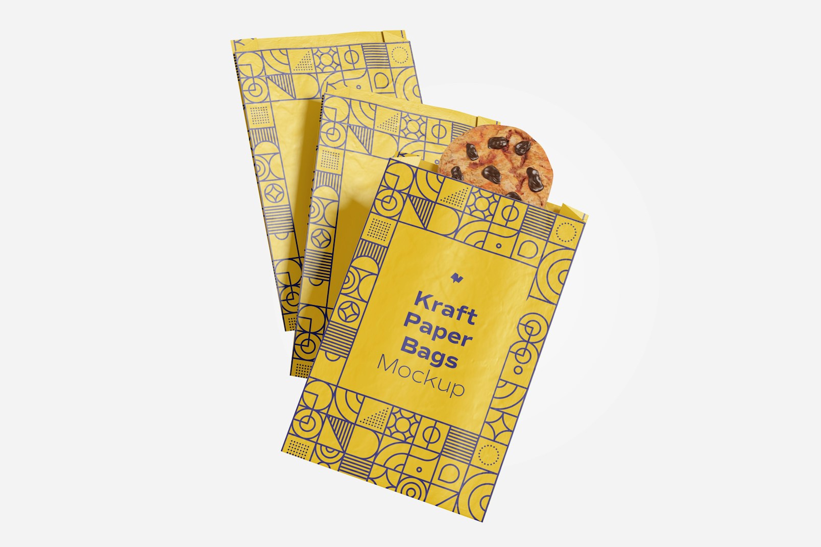 Kraft Paper Bag With Cookie Mockup, Floating