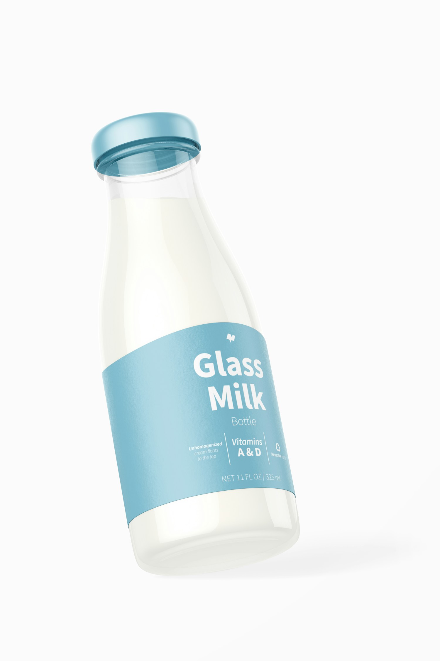11 oz Glass Milk Bottle Mockup, Leaned