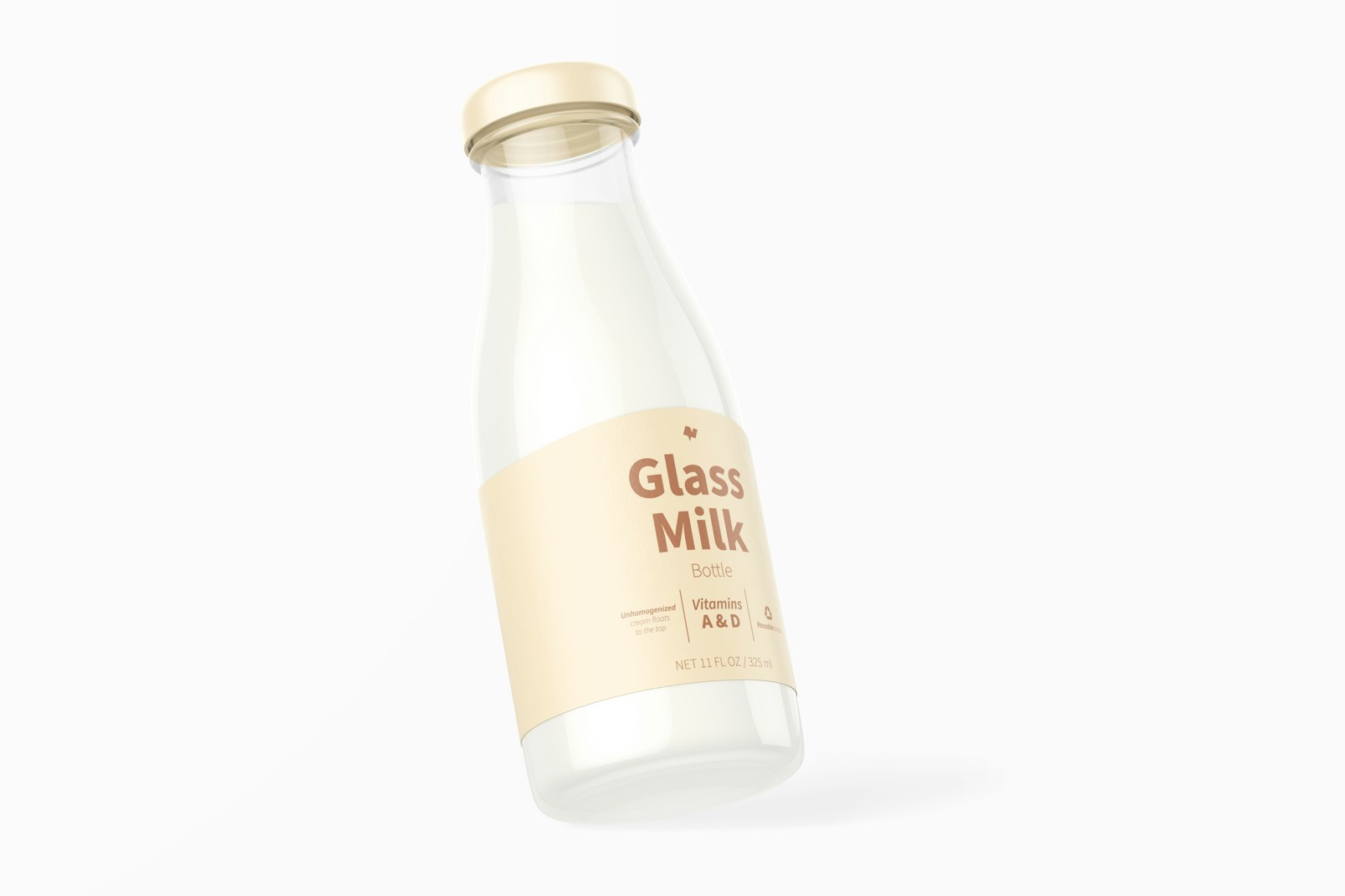 11 oz Glass Milk Bottle Mockup, Leaned