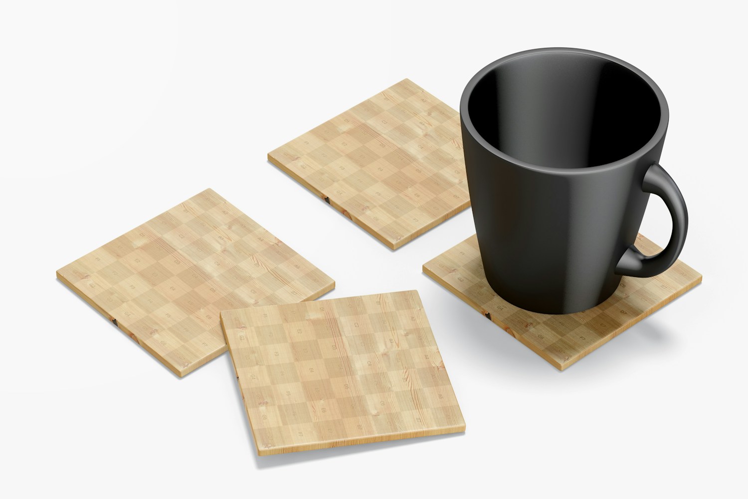 Wooden Coasters Mockup, Perspective Wooden Coasters Mockup, Perspective
