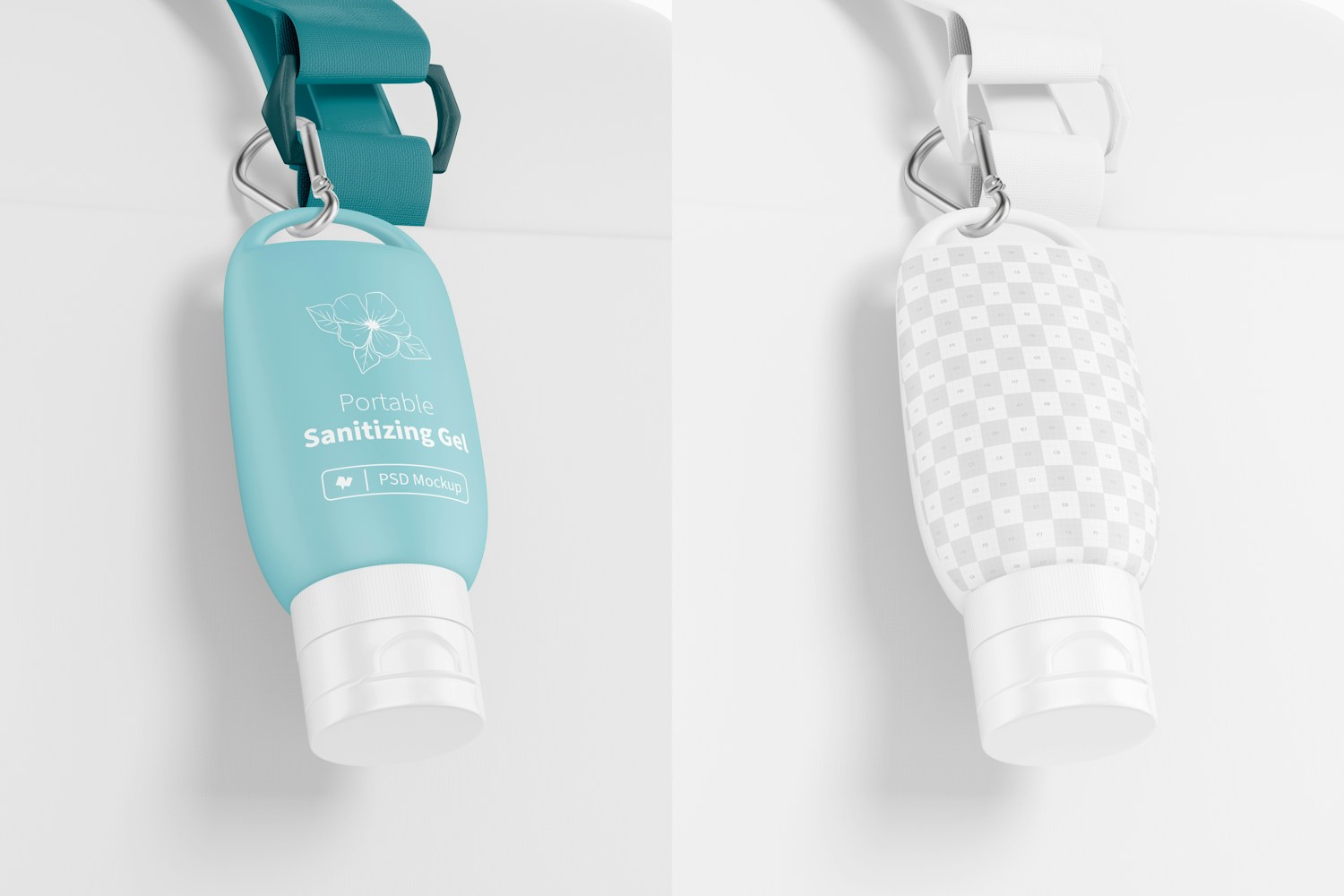 Portable Sanitizing Gel with Keychain on Bag Mockup