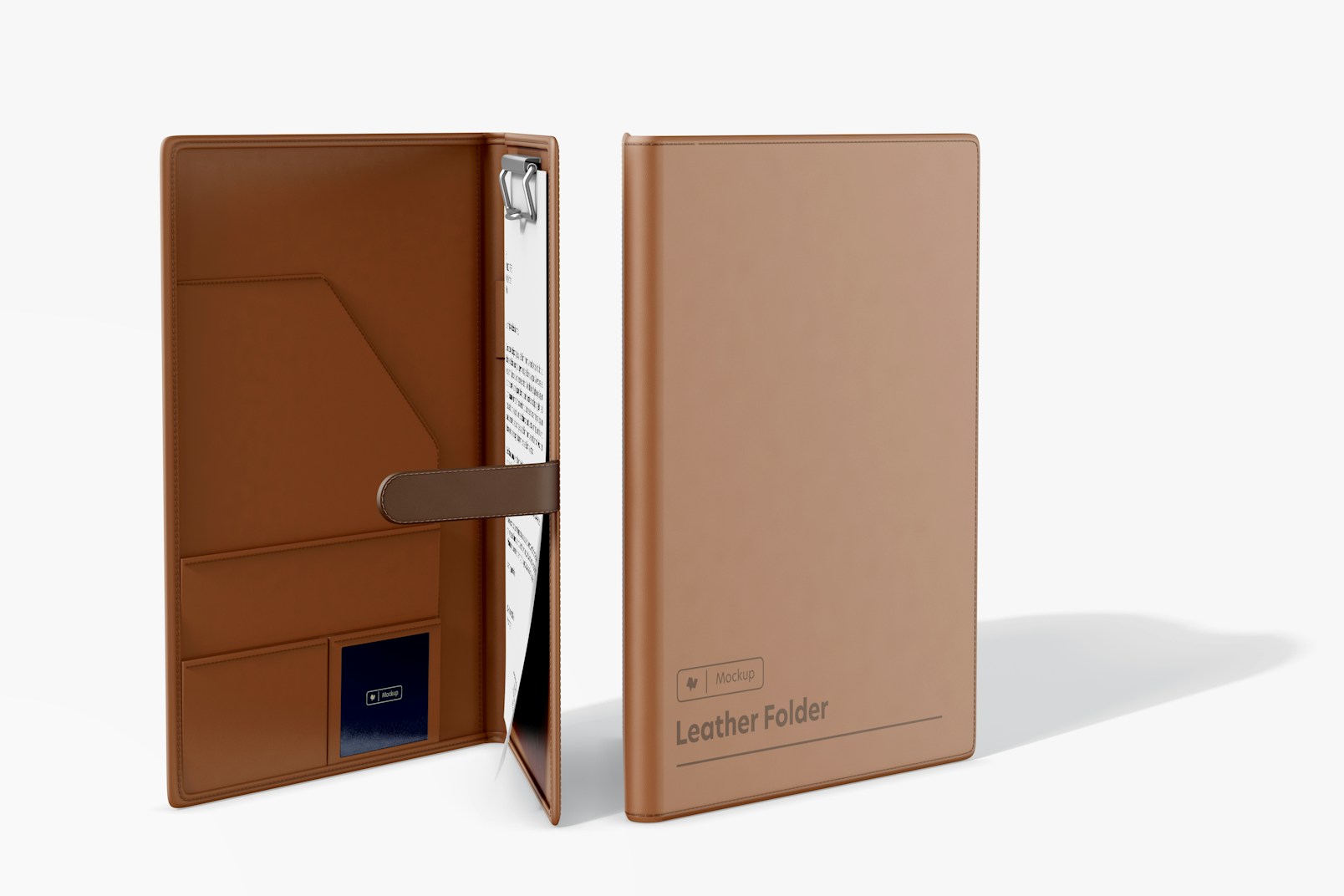 Leather Folder with Tab Mockup, Opened and Closed