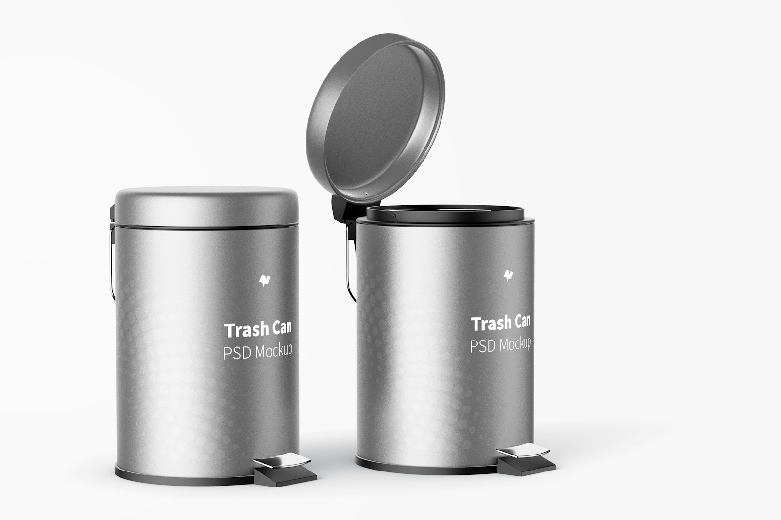 Trash Cans With Foot Pedal Mockup, Opened and Closed
