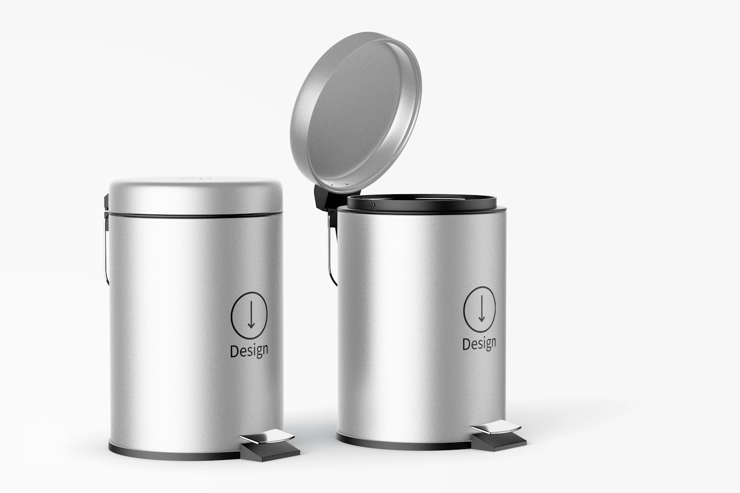 Trash Cans With Foot Pedal Mockup, Opened and Closed Trash Cans With Foot Pedal Mockup, Opened and Closed