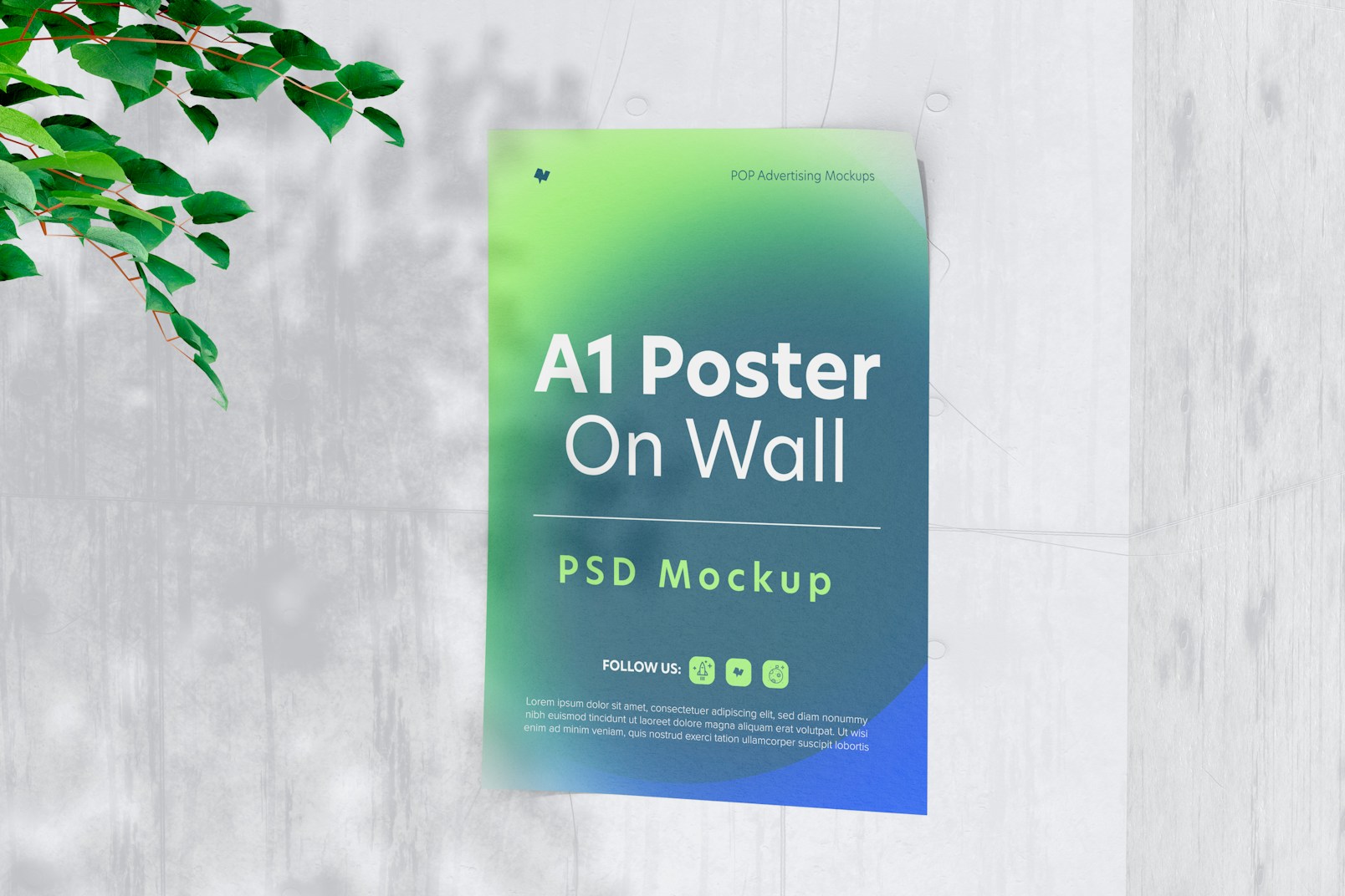 A1 Poster on Wall Mockup, Right View