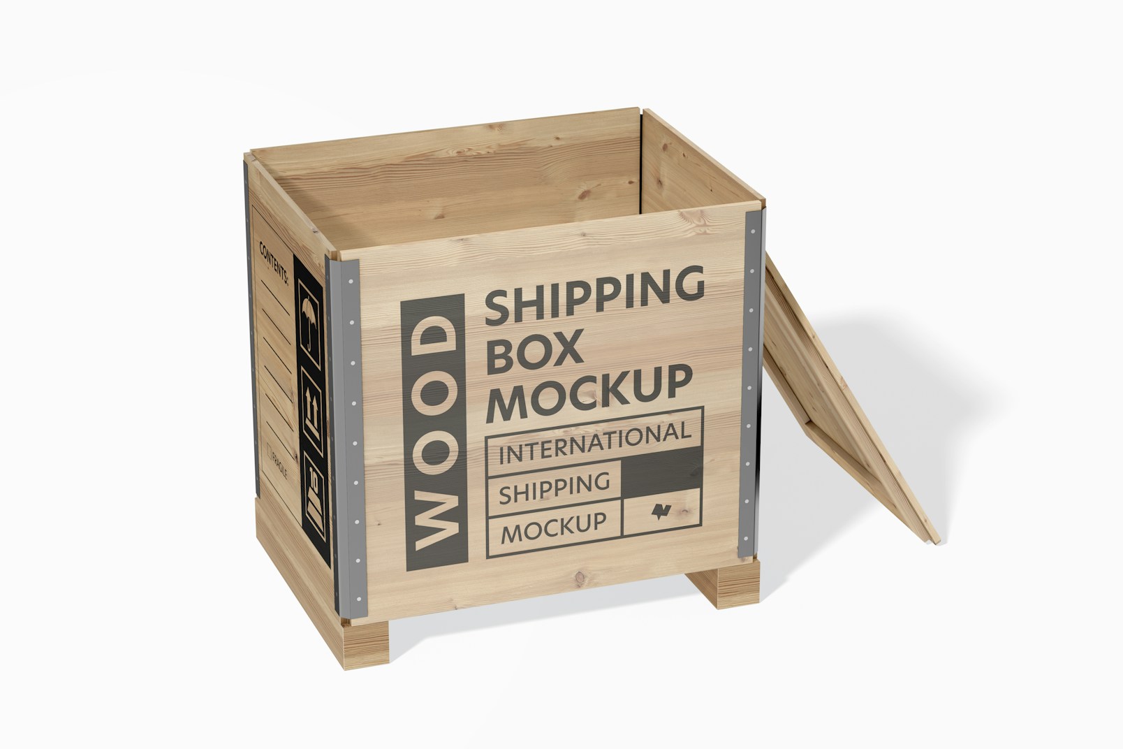 Wood Shipping Box Mockup, Perspective