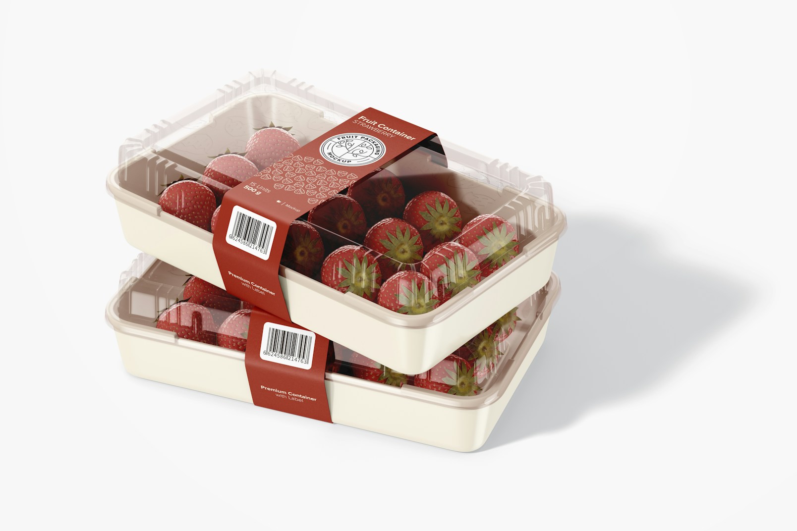 Fruit Containers with Label Mockup, Stacked